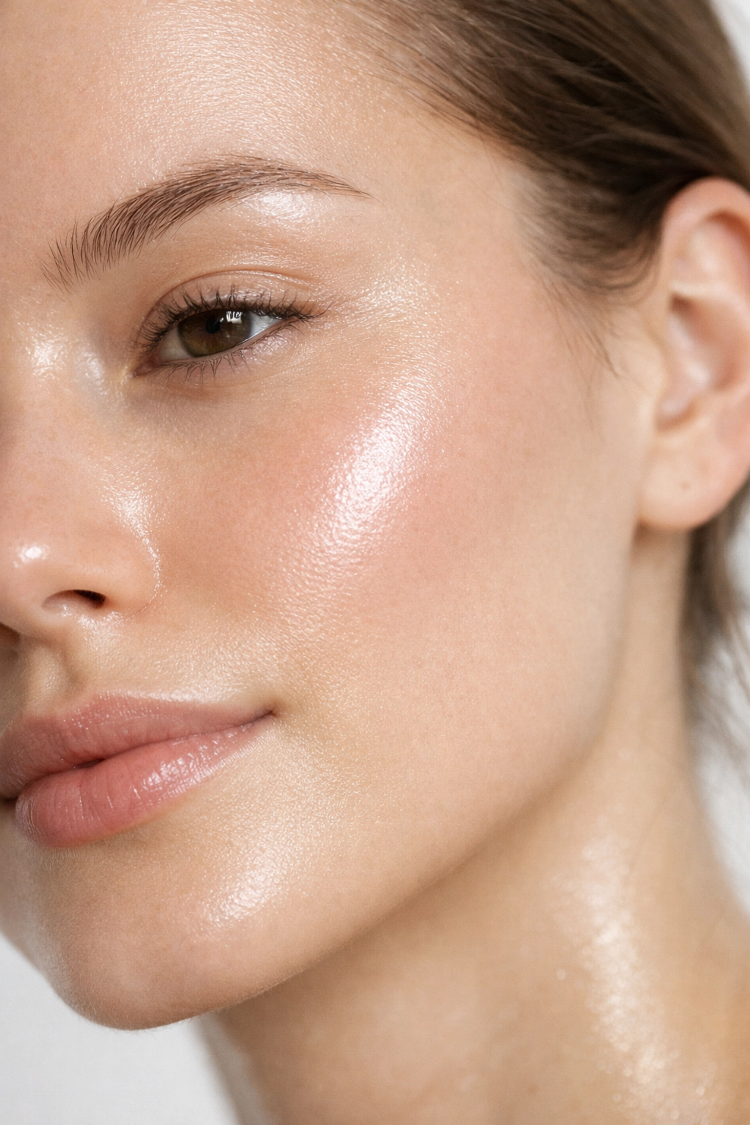 Close-up of healthy, glowing skin showing natural radiance and smooth texture