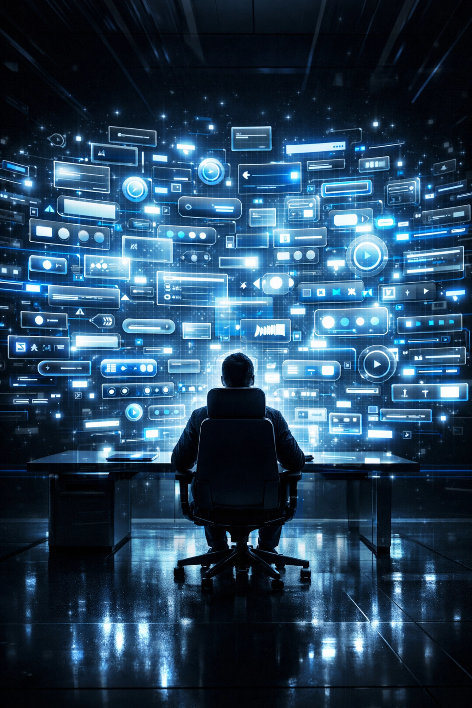 Mitarbeiter vor komplexen KI-Bedienelementen verdeutlicht die Probleme reiner Tool-Schulungen.