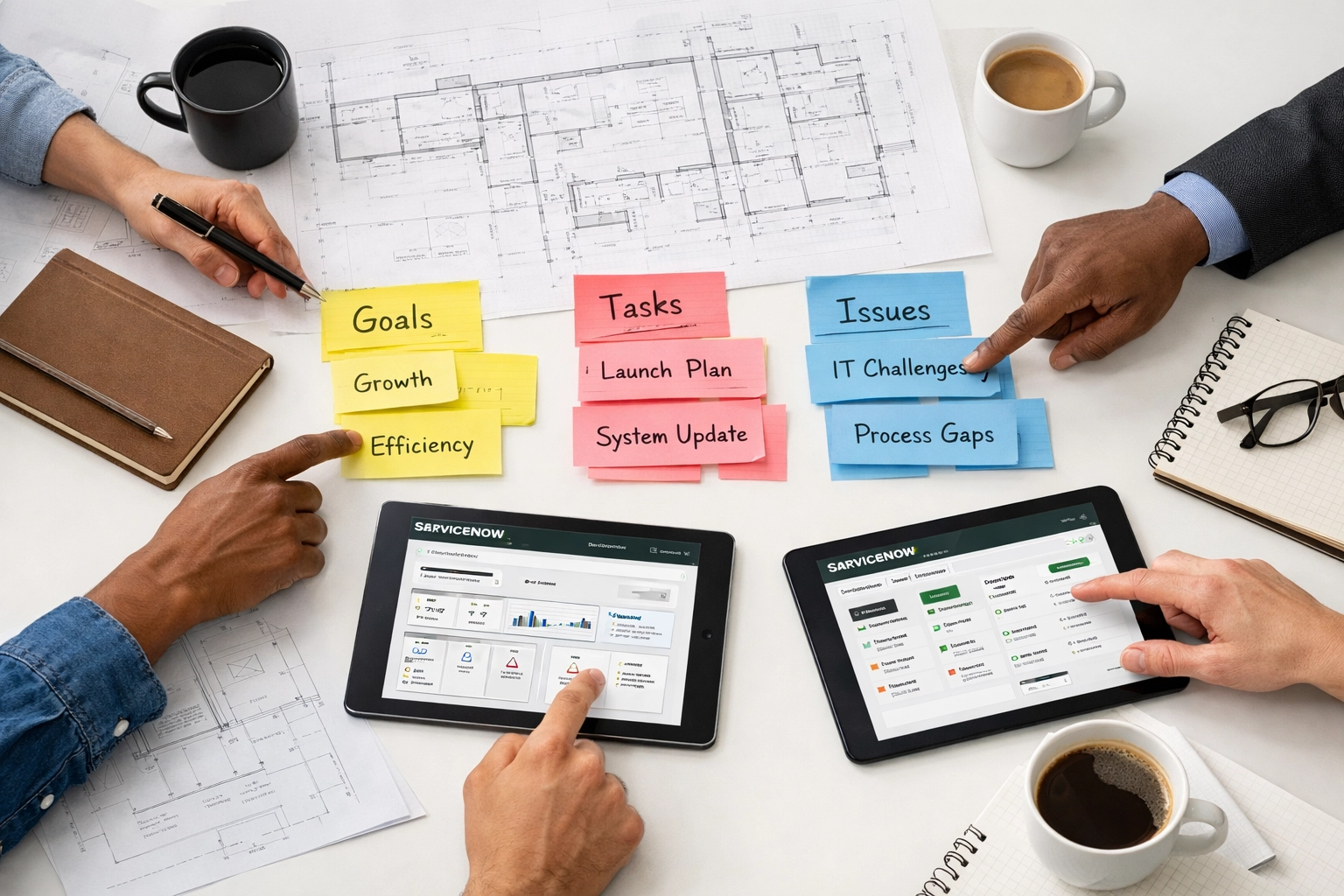 Strategic planning session for ServiceNow implementation framework with collaborative team