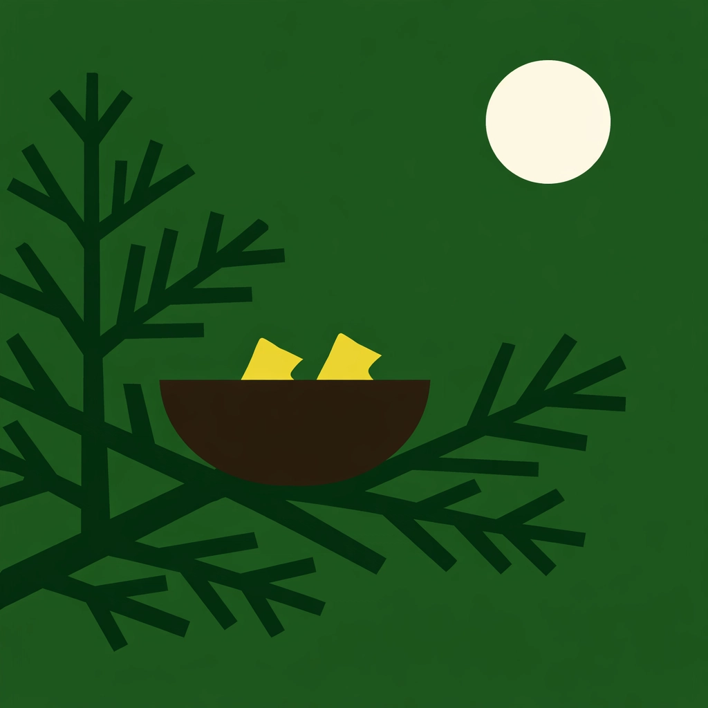 Geometric illustration of nesting birds in a cypress tree, a key subject in the Everglades Photography Guide.