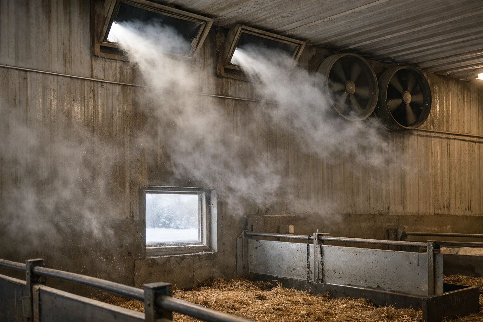 Déshumidification par grand froid dans un bâtiment d’élevage (ventilation minimale et chauffage optimisé)