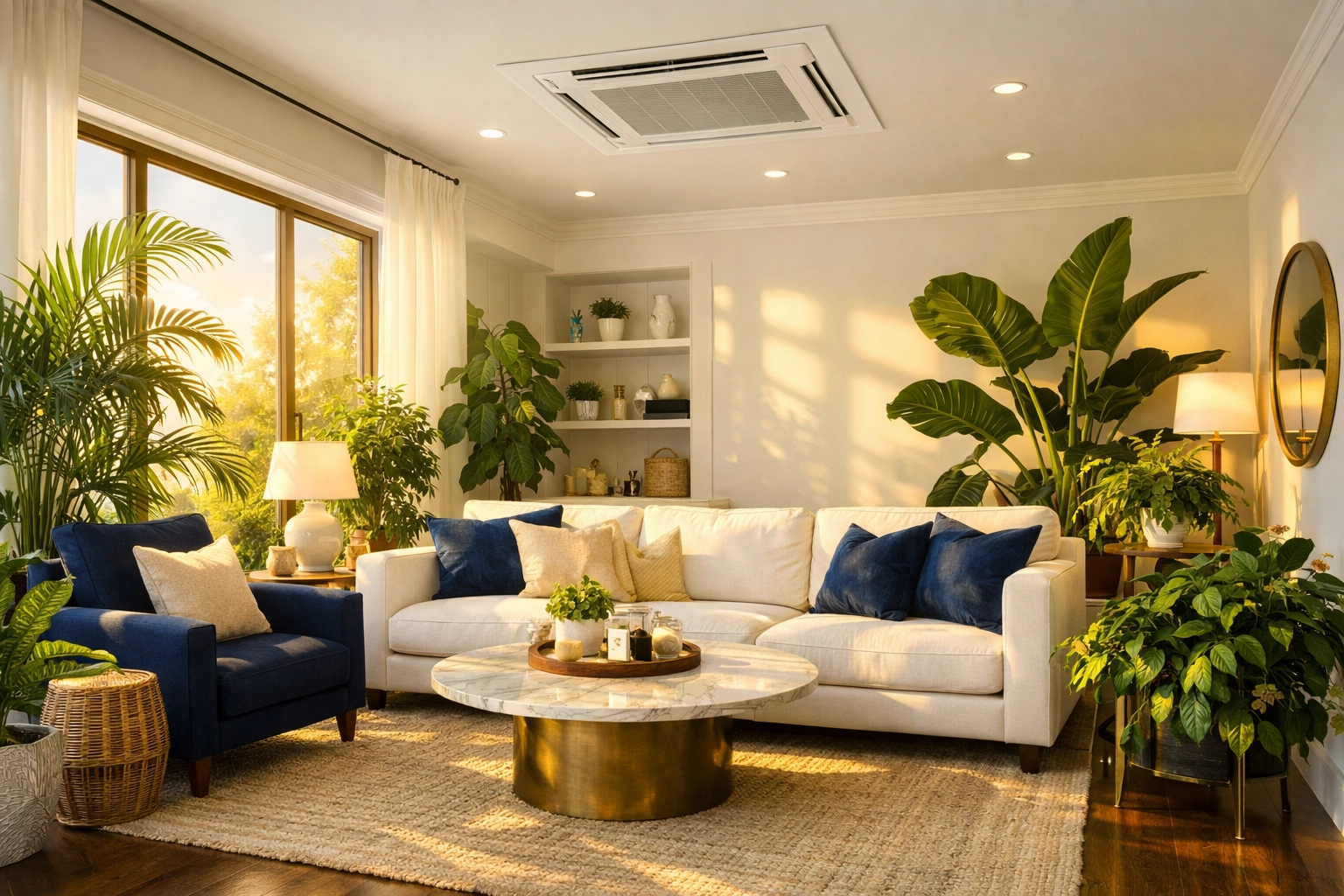 Sun-drenched living room with clean air vents maintained by The Cleaning Ninjas Inc.