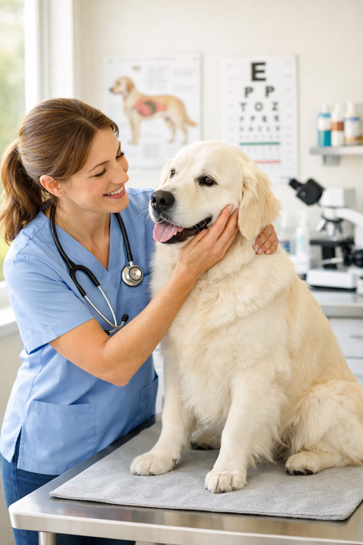 Veterinarian performing genetic health testing on English Cream Golden Retriever