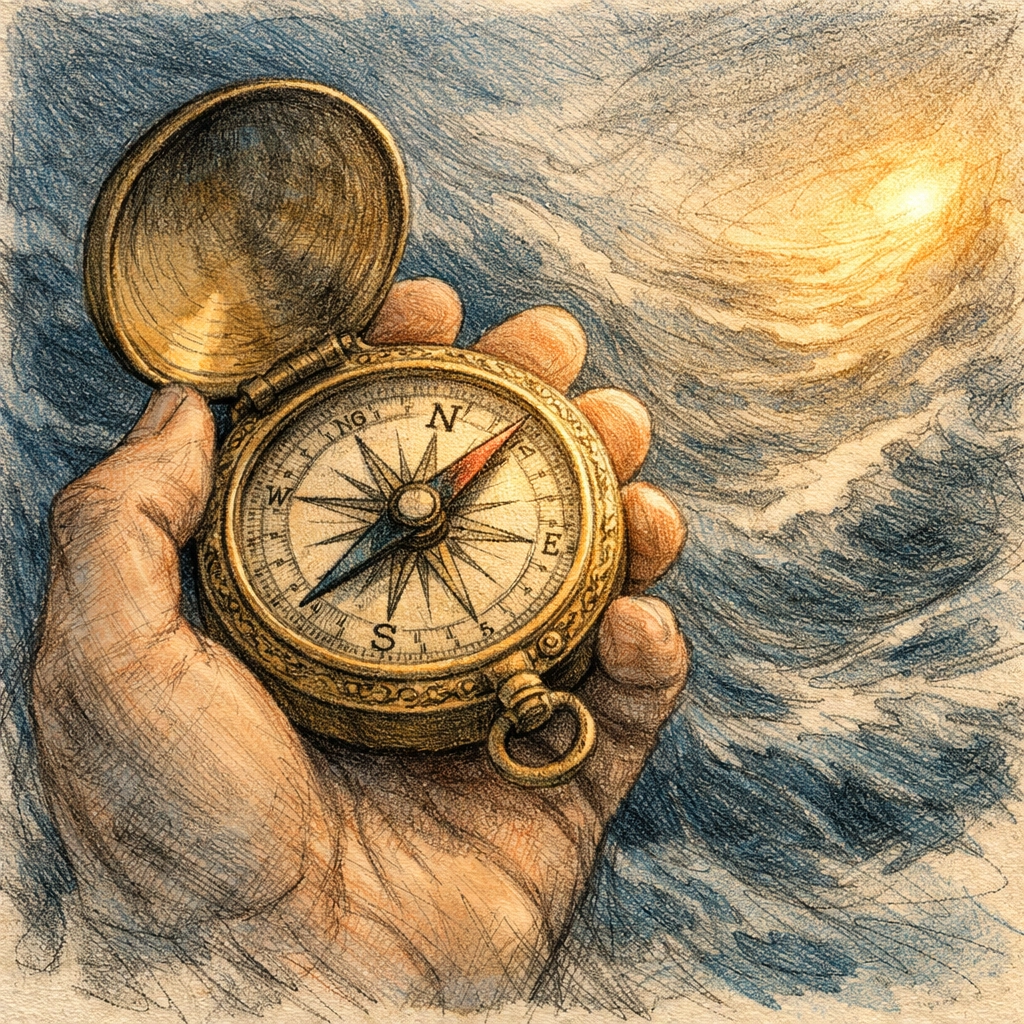 Gold compass guiding leadership with core professional values by Dr. Layne McDonald - www.laynemcdonald.com