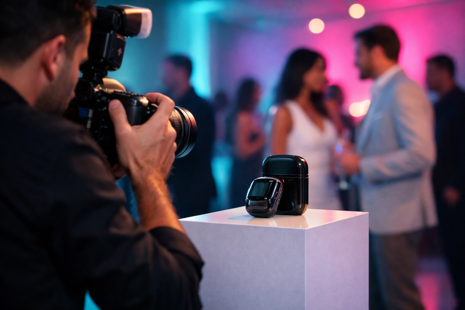 Commercial photographer in Miami capturing a luxury brand activation and product display.