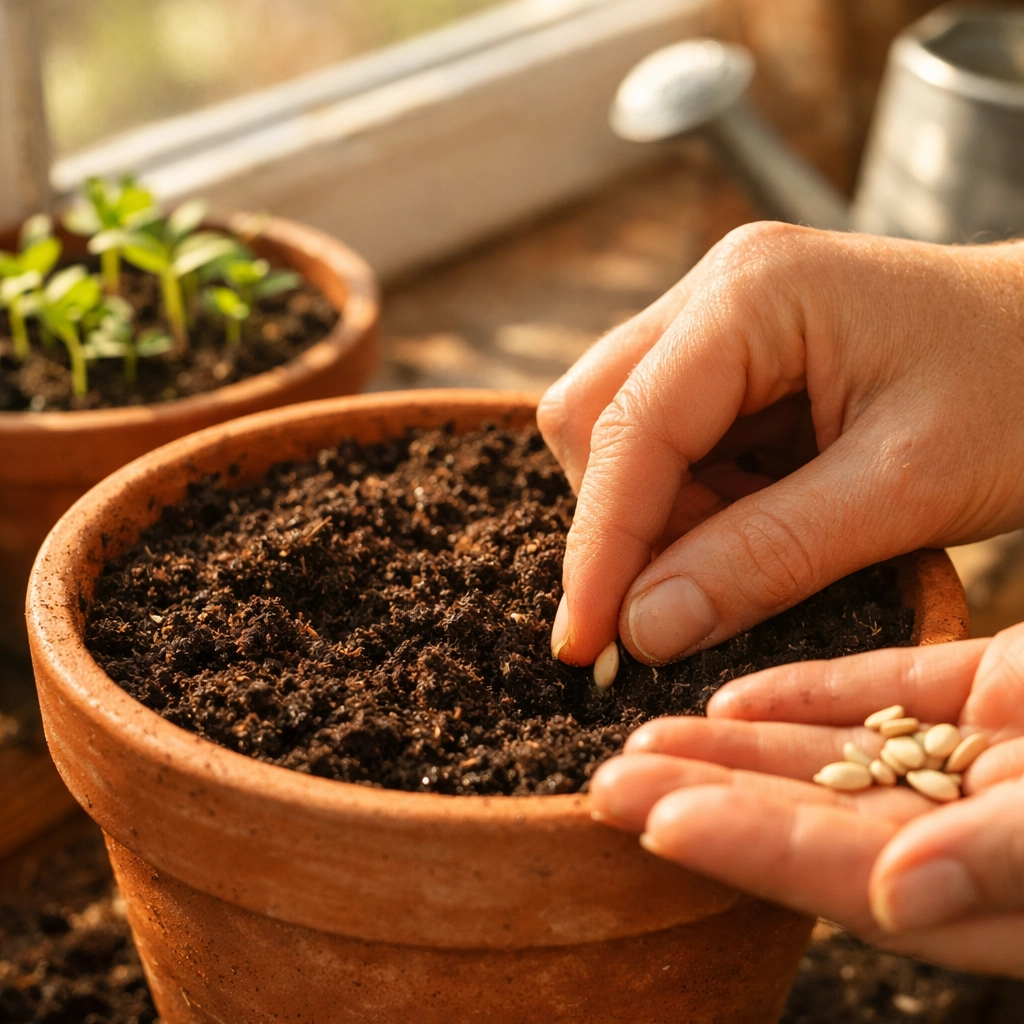 Hands planting seeds in soil representing sustainable growth through small business marketing
