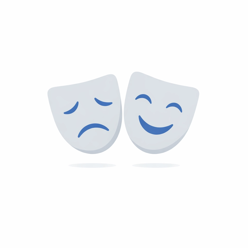 Minimalist drama and comedy theater masks celebrating Lancaster County high school performing arts.