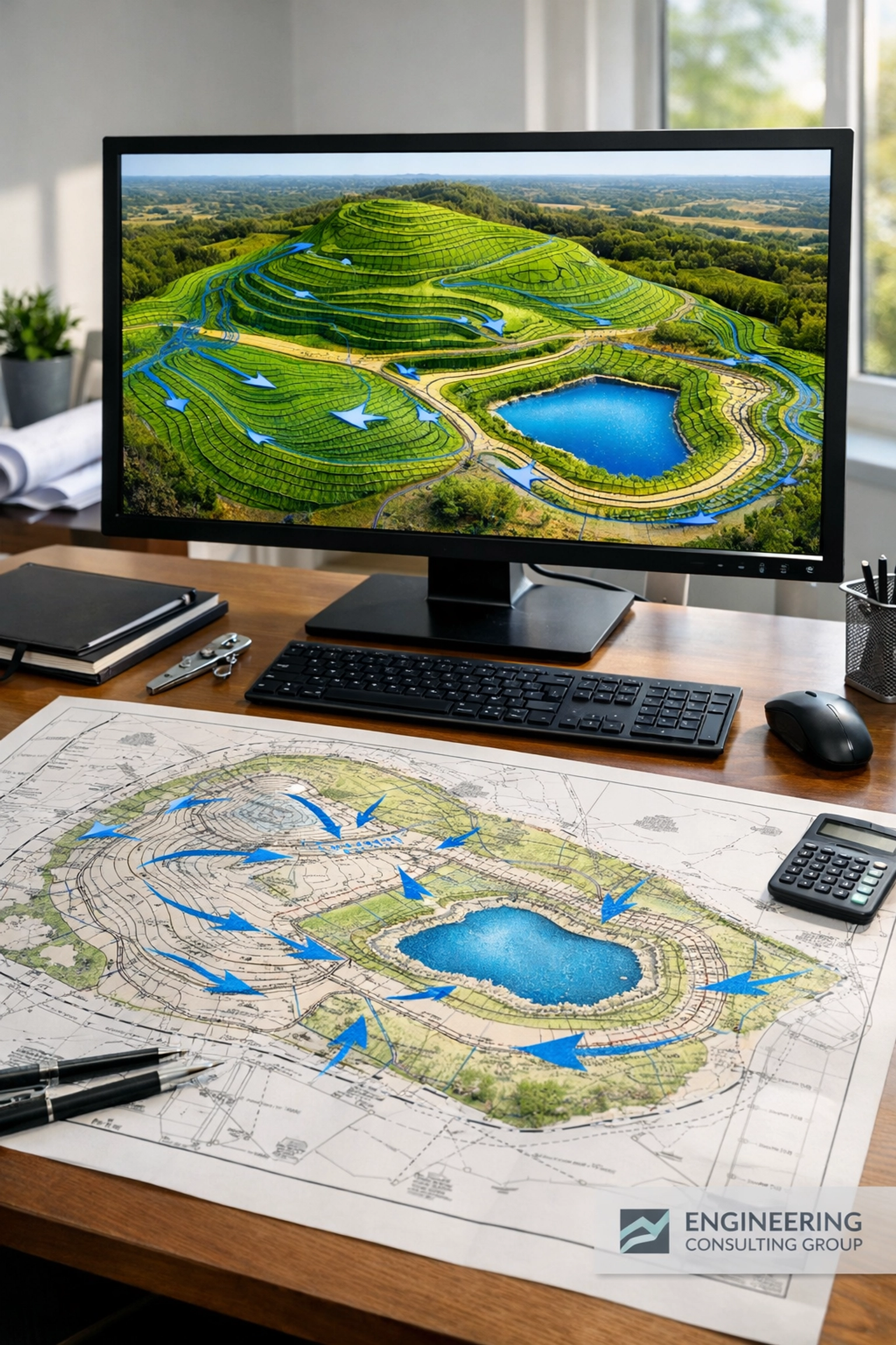 Professional engineer designing a 3D topographic grading plan for an Ontario development project.