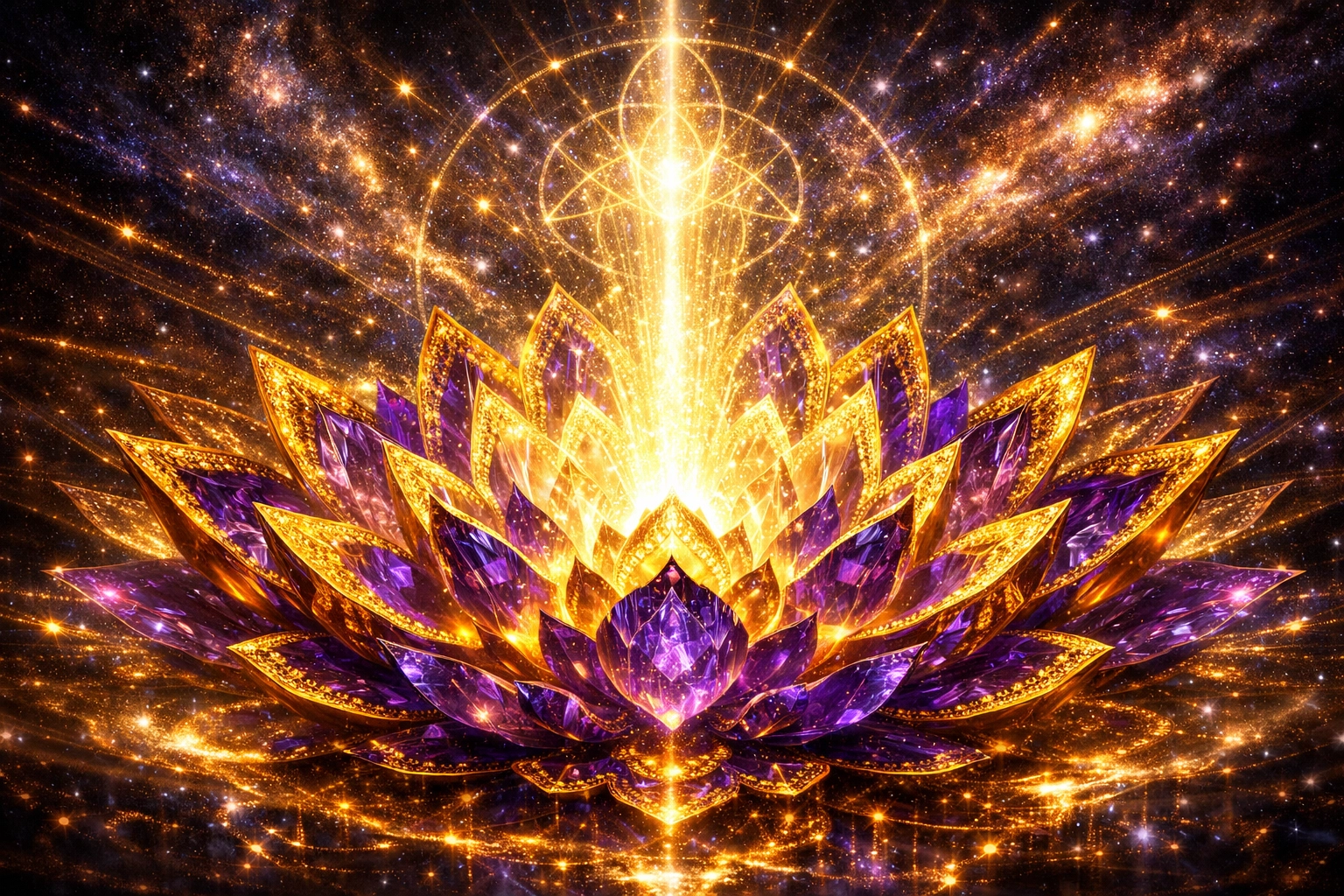 Abstract golden lotus representing an expanded internal capacity for wealth and financial success.