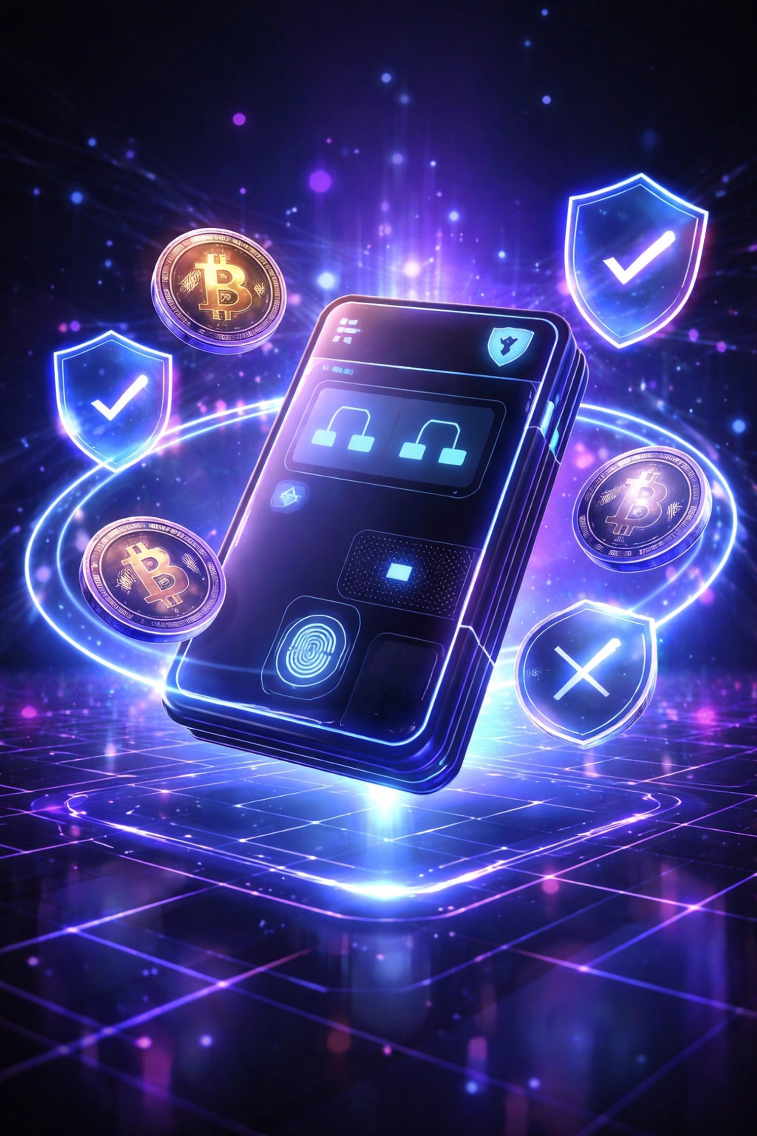 Digital wallet with cryptocurrency coins symbolizes secure self-custody and metaverse payment technology for retailers