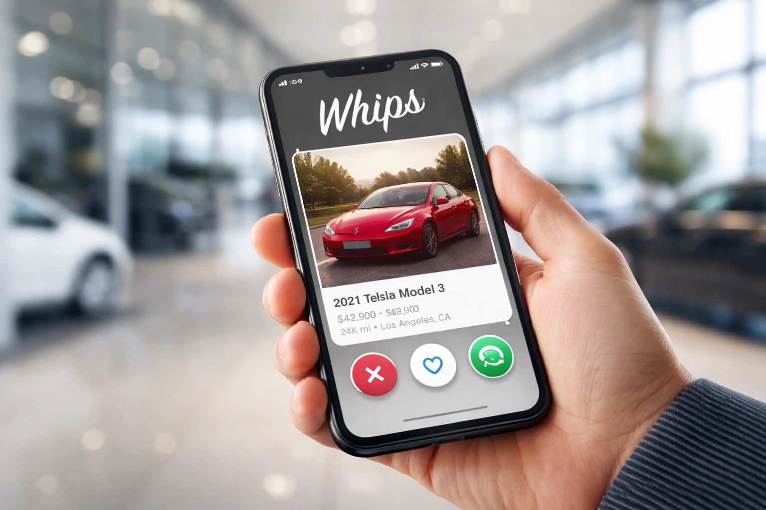 Smiling sales professional quickly replies to a car shopping app lead, boosting customer engagement and conversions.