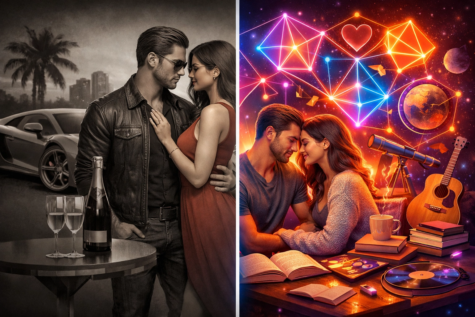 Comparison of surface-level attraction versus deep values-based connection in modern dating