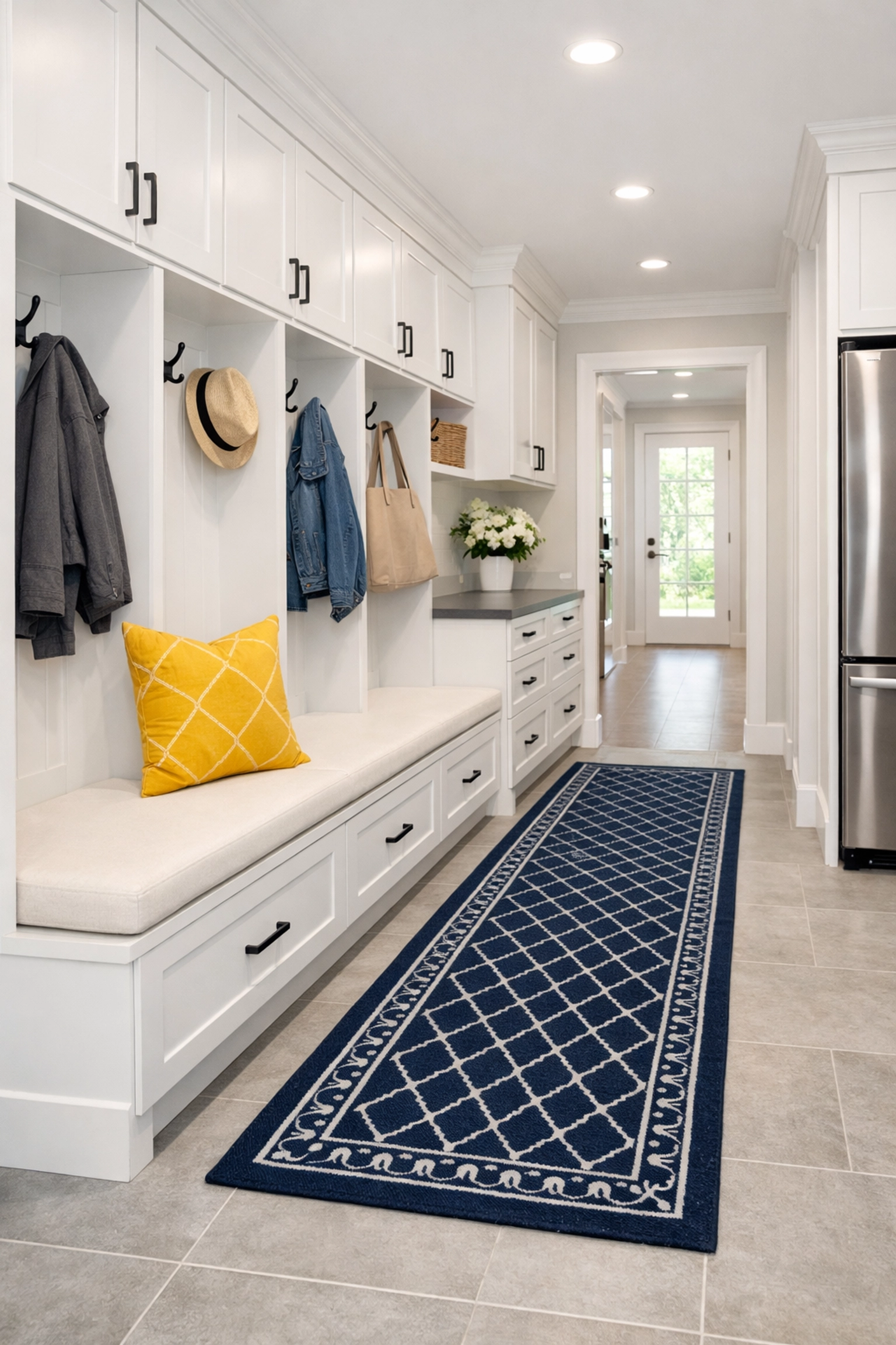 Spotless mudroom with white cabinetry, demonstrating thorough bi-weekly house cleaning services in Westford.