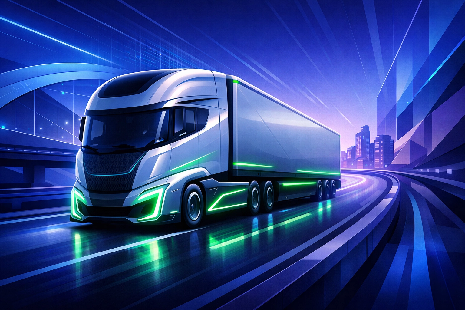 Futuristic electric HGV showing the growth of class 1 driver jobs in Liverpool and the North West.