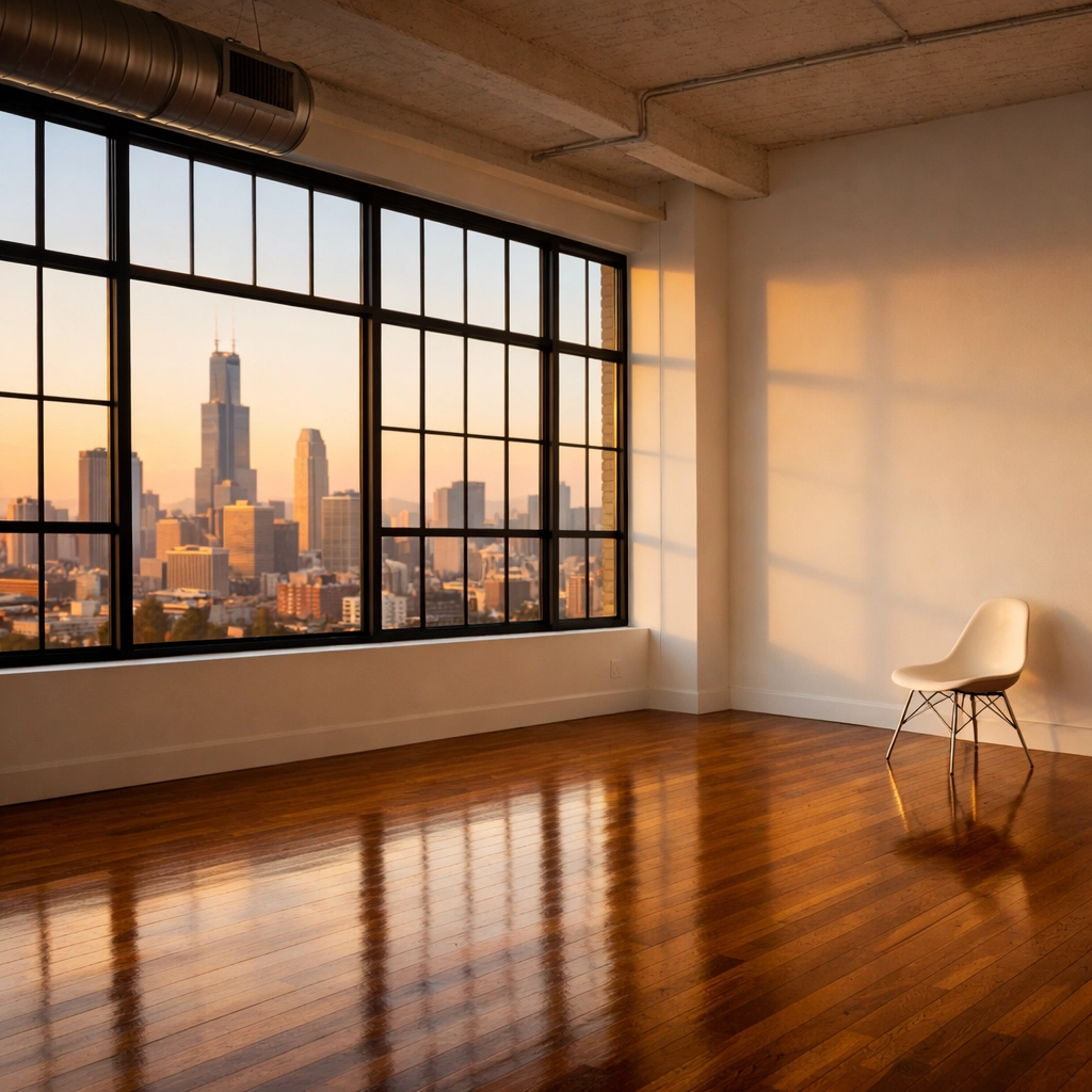 Pristine, move-in-ready Chicago loft apartment showing high standards of professional property cleaning.