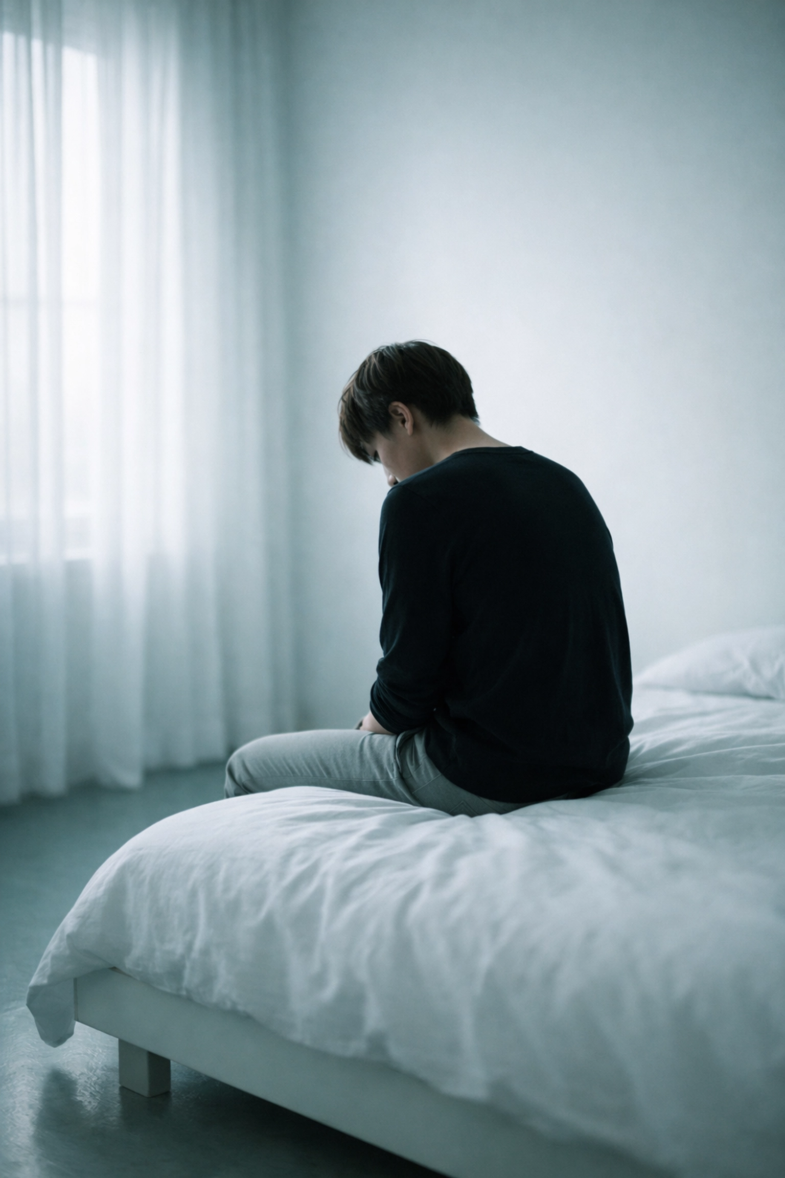 Person sitting alone reflecting on emotional pain and trauma underlying addiction