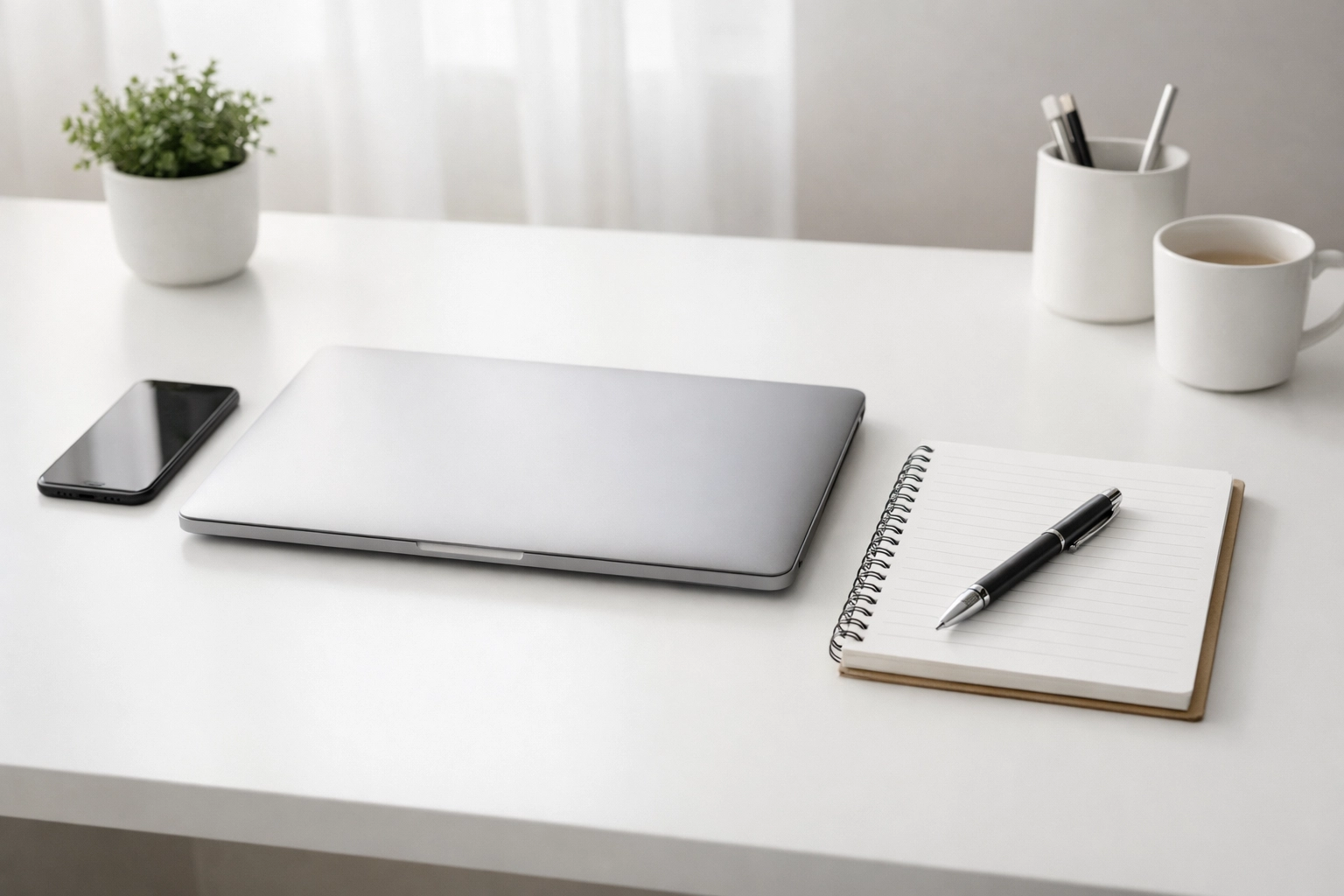 A clean marble desk setup symbolizing clear communication during a Denver marital home sale.