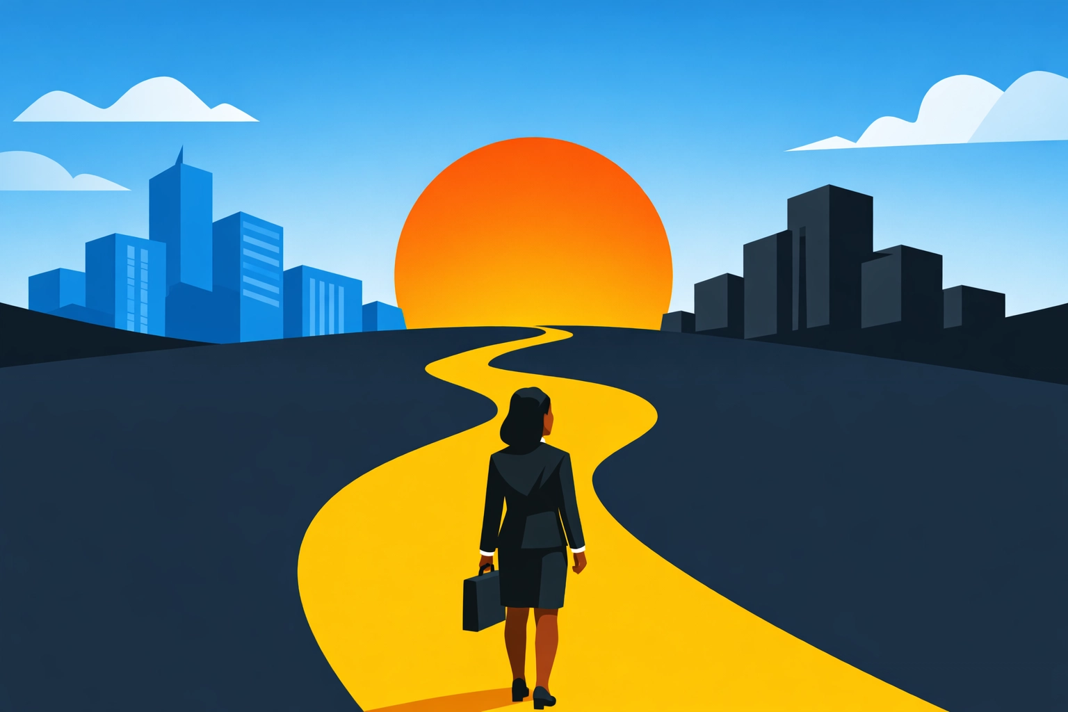 A professional standing on a clear learning path leading toward an intentional business goal.