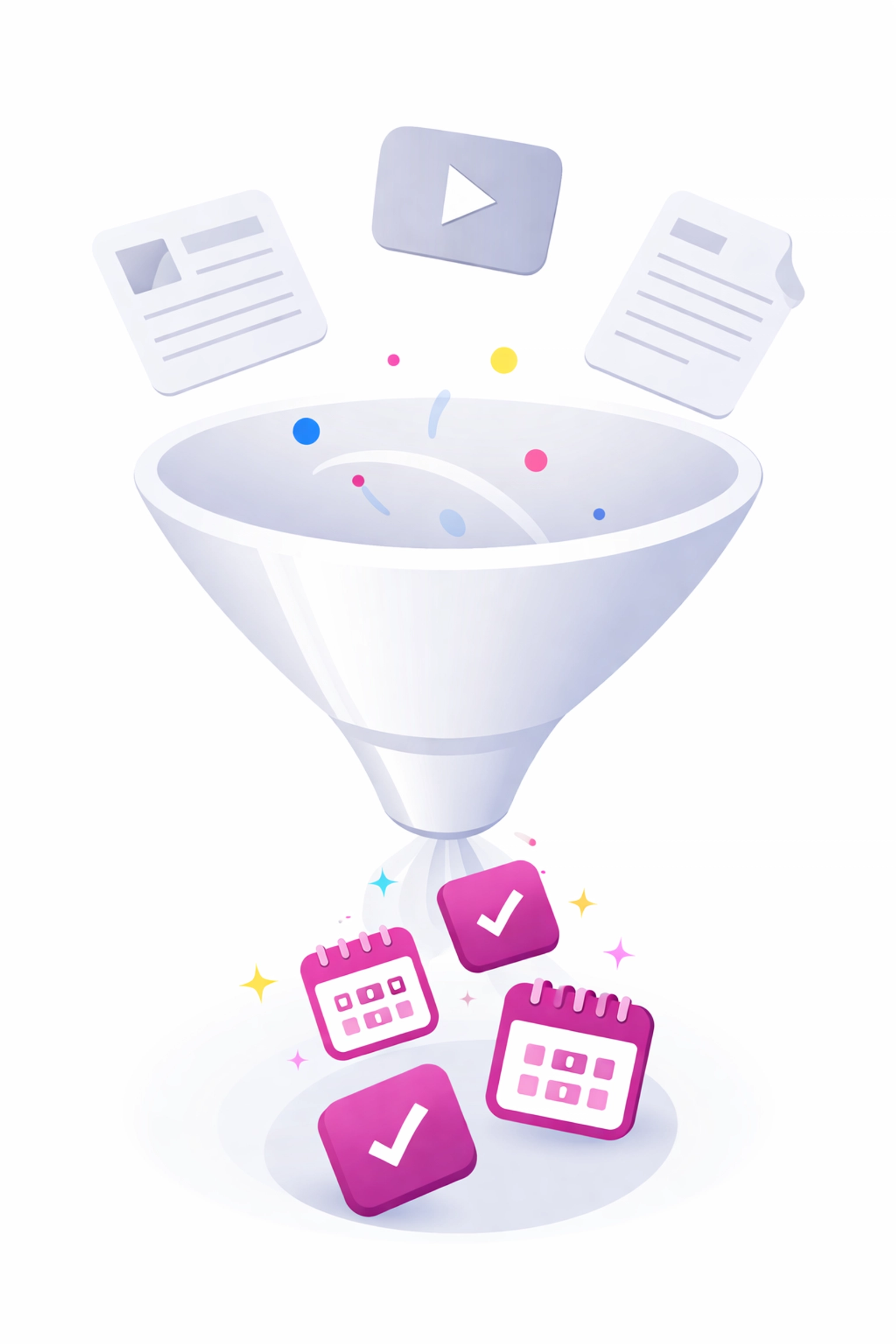 Content marketing funnel showing blog posts and videos converting into booked calendar appointments