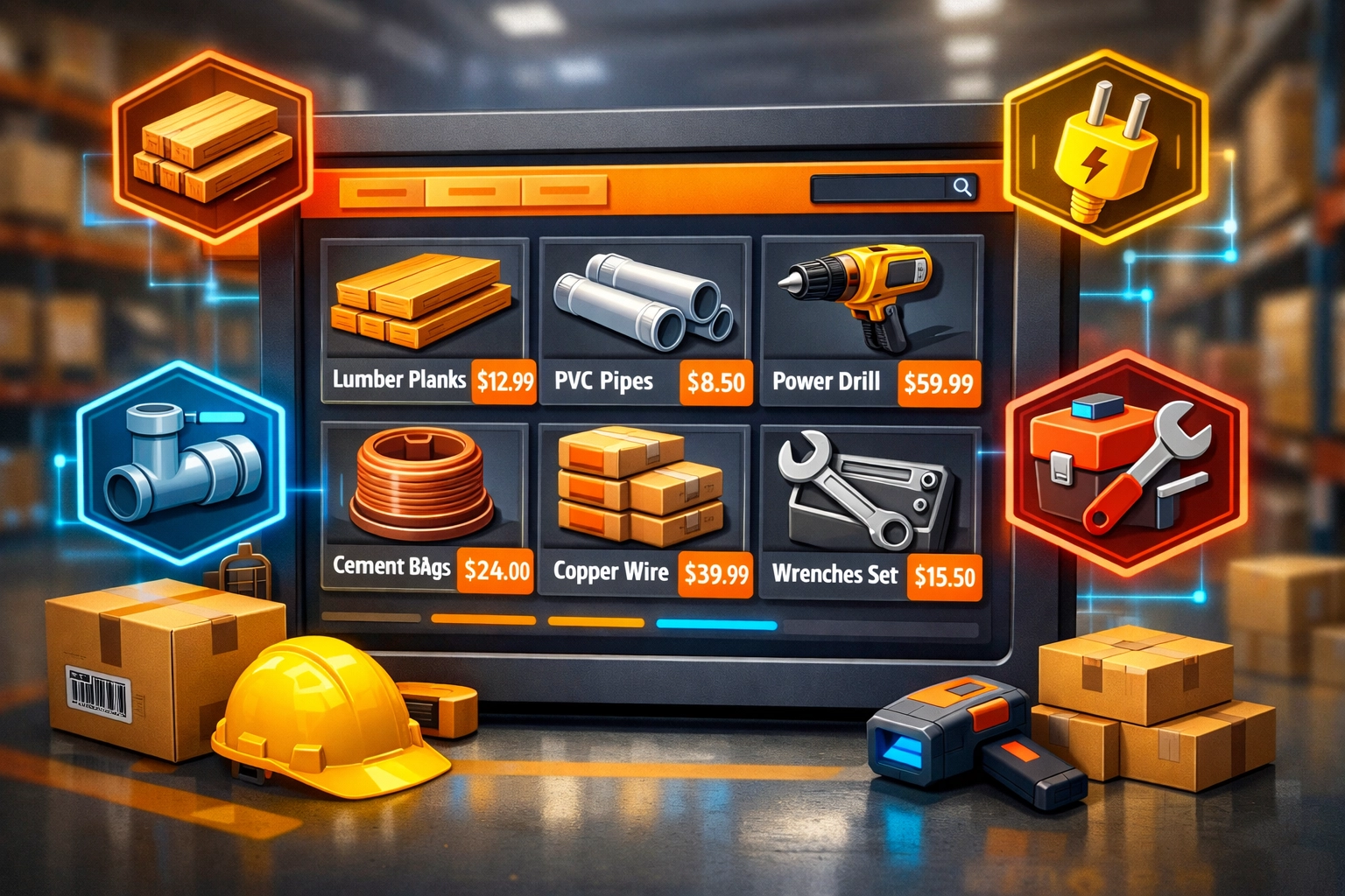 Digital inventory management system tracking construction materials for sale online