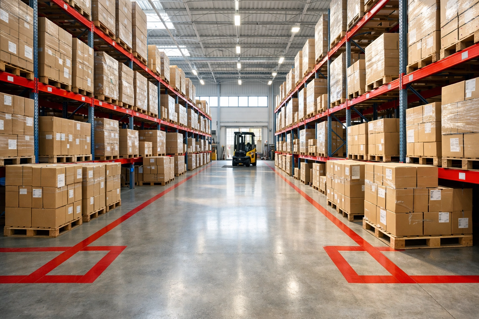 Modern managed warehouse storage facility with organized pallet systems in Hertford