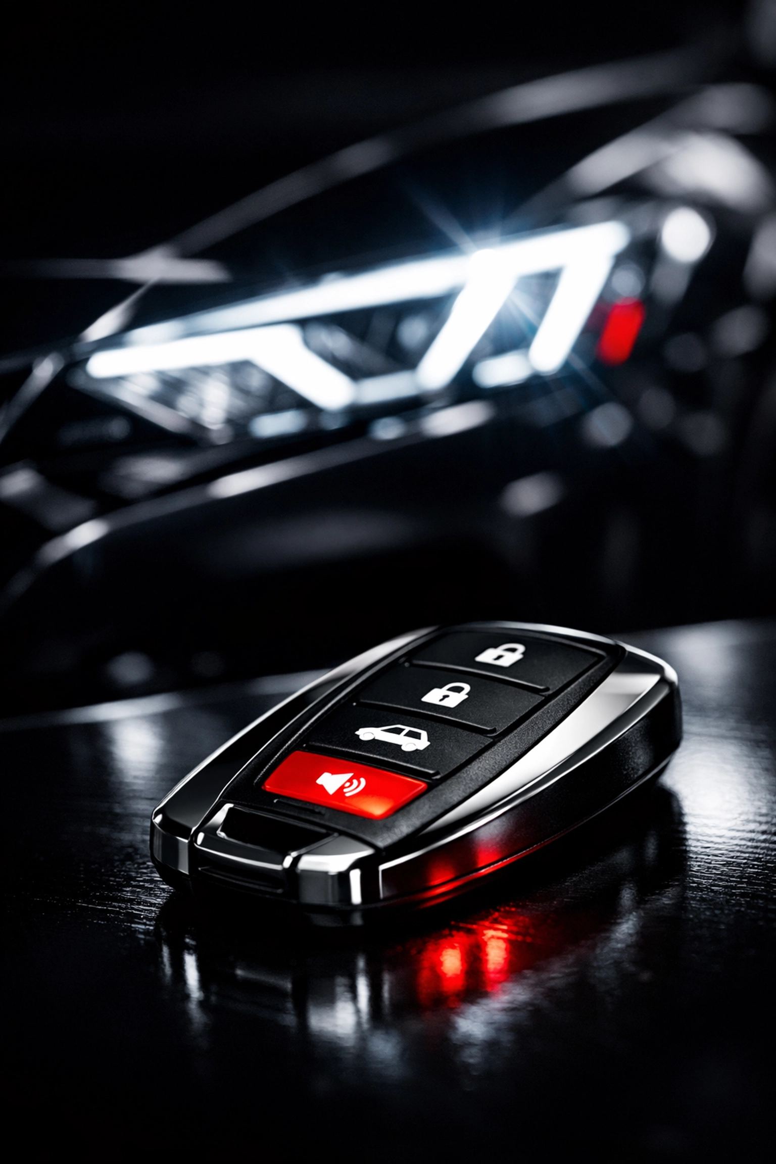 Automotive smart key fob showcasing car key duplication services for Greenwood and Indianapolis drivers.