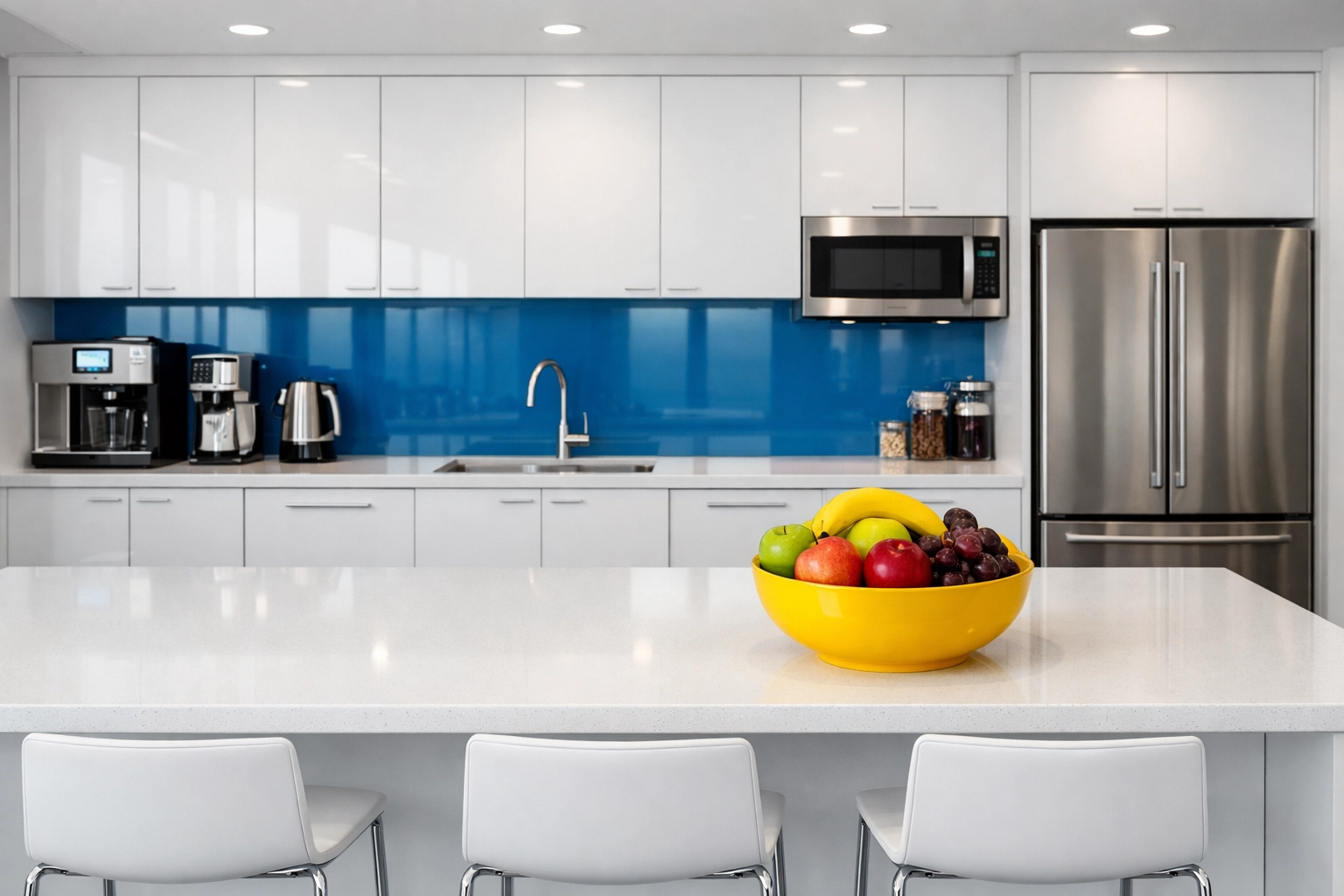 Sanitized corporate breakroom and kitchen showing high standards for office cleaning in Bedford.