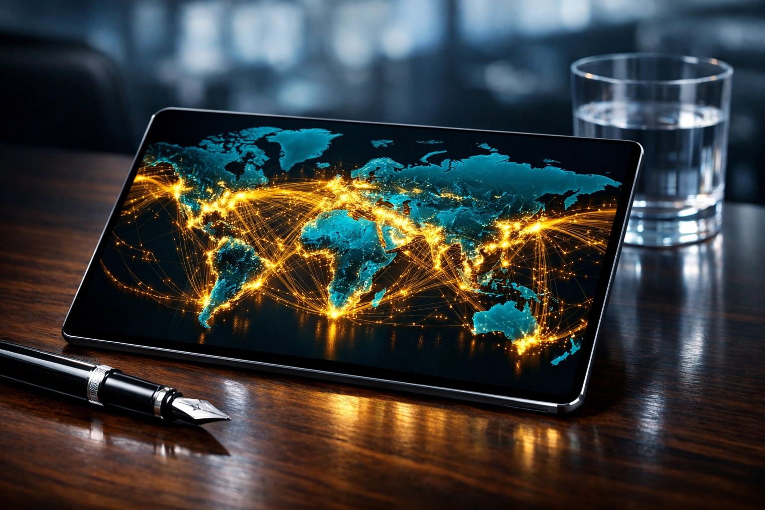 Digital tablet displaying global shipping analytics for strategic procurement and sourcing.