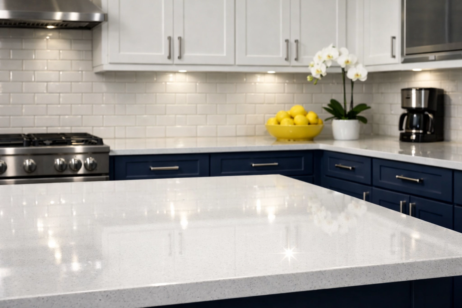 Spotless luxury apartment kitchen in Leominster MA following professional cleaning services.