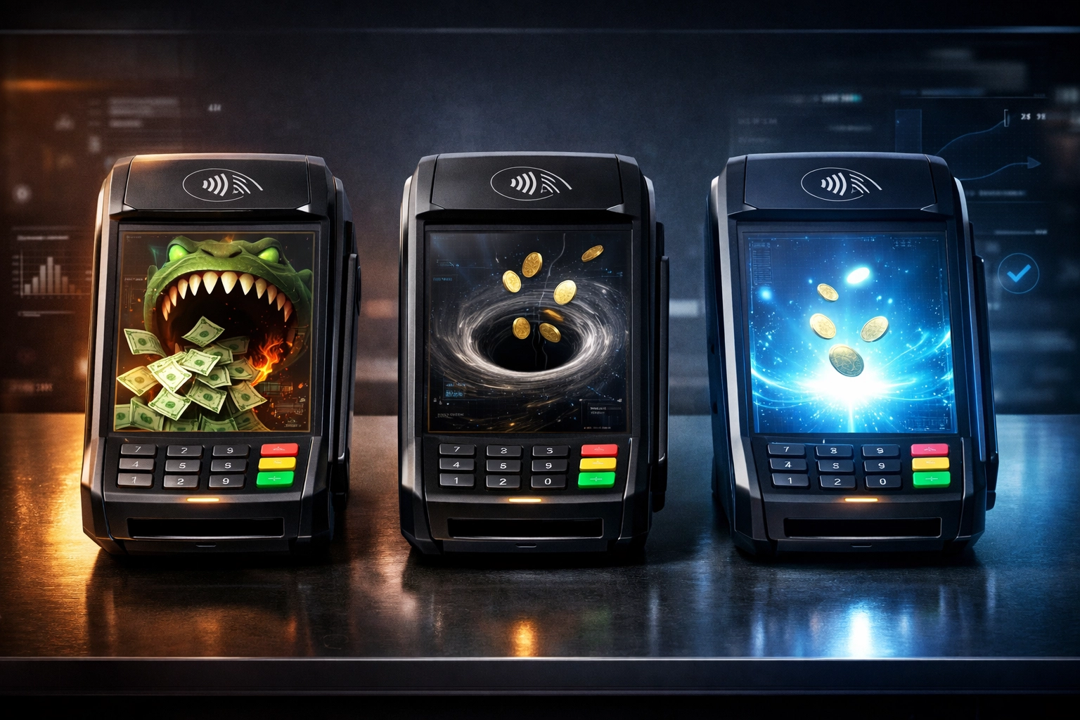 Crypto payment terminals comparison showing high fees versus low-cost processing