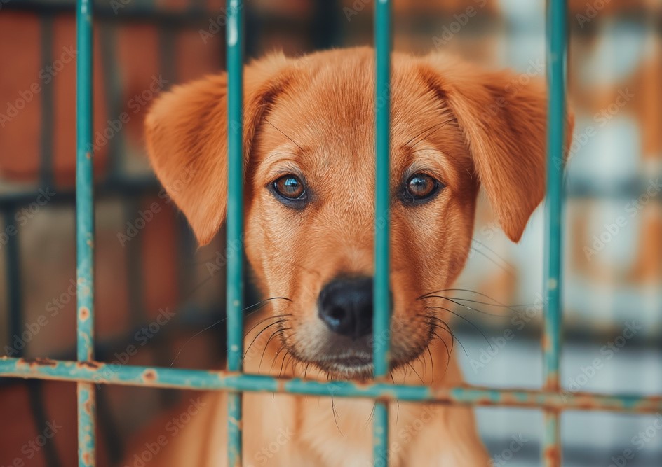 A young brown dog in a shelter