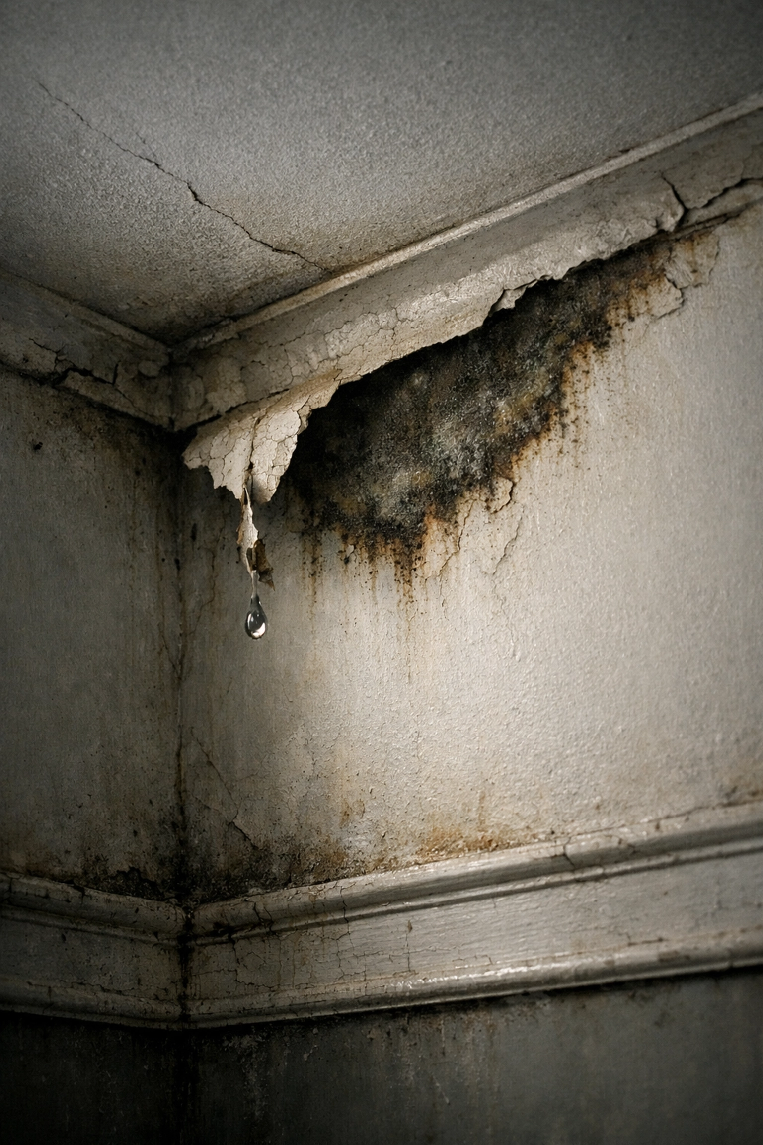 Water damage and mold in a vacant house, showing why owners sell to cash home buyers in Nashville.