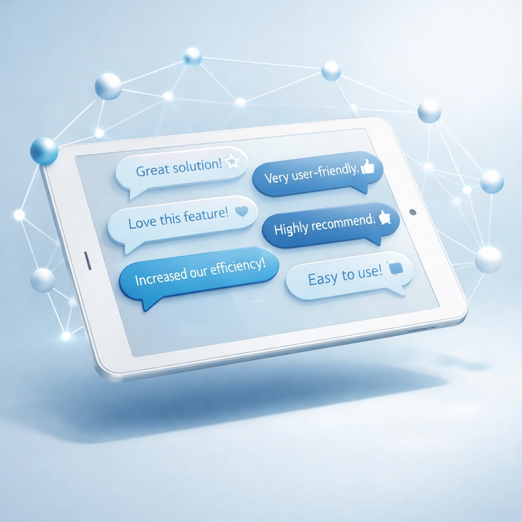 Digital tablet displaying speech bubbles to represent startup user validation and market research data.