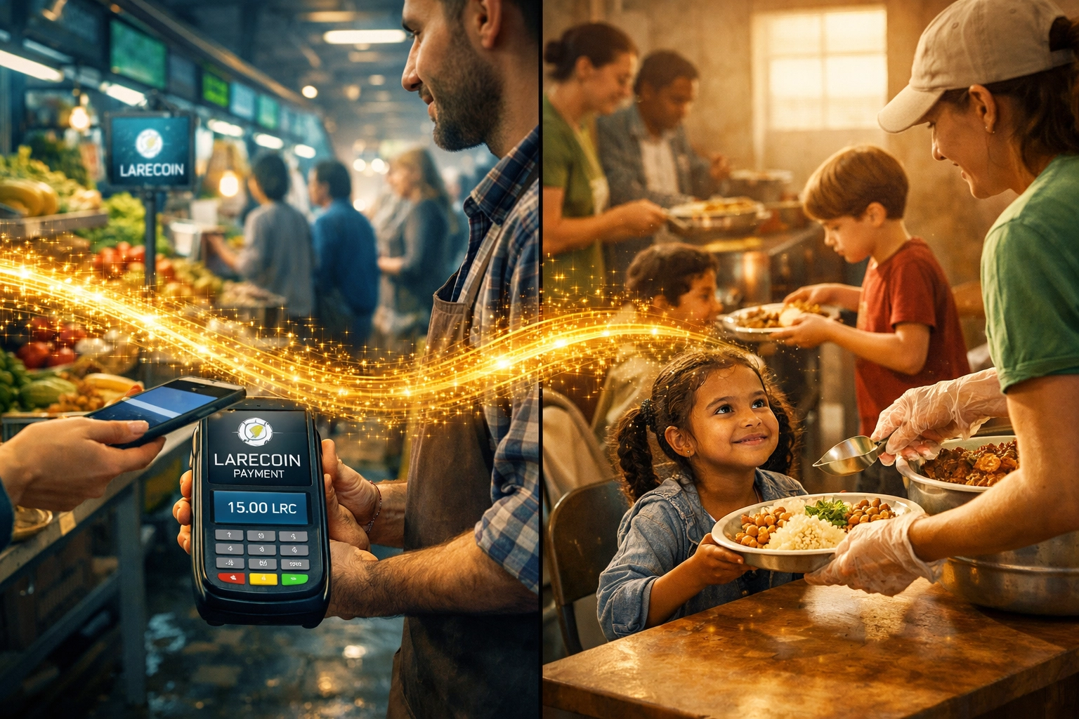 Merchants processing Larecoin crypto payments directly funding meals for children through Social Impact Engine