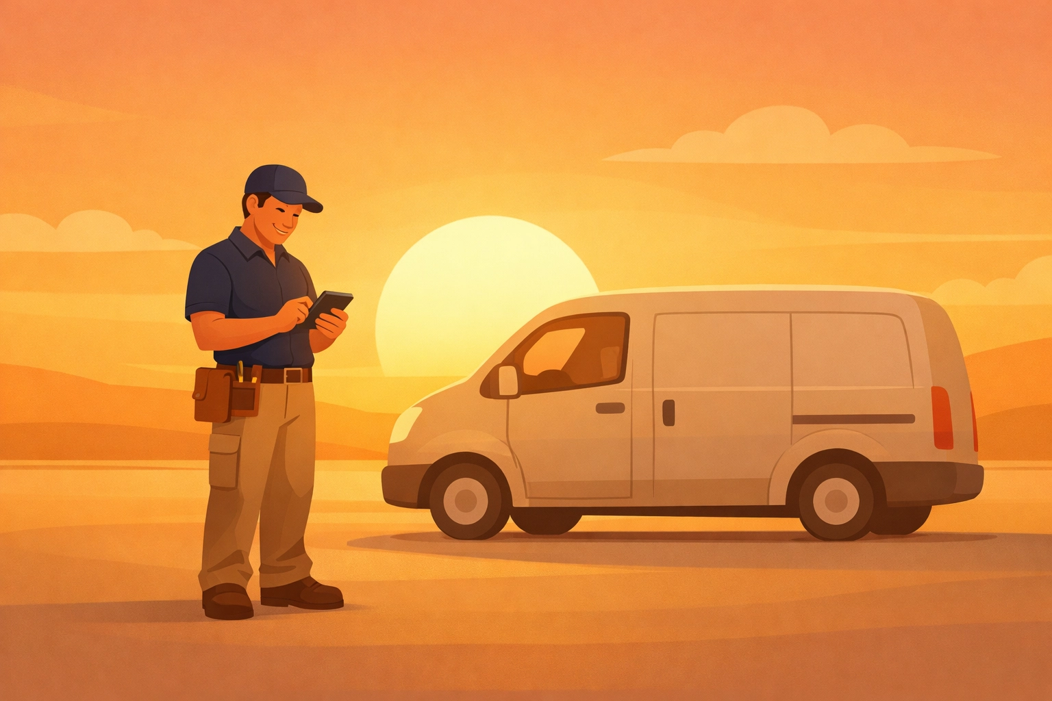 Service contractor using a photo timeline app on a mobile device for easy job documentation.