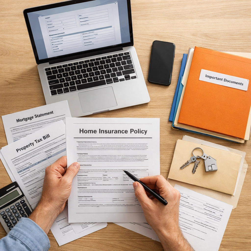 Homeowner reviewing Efficiency Maine rebate application paperwork and documentation