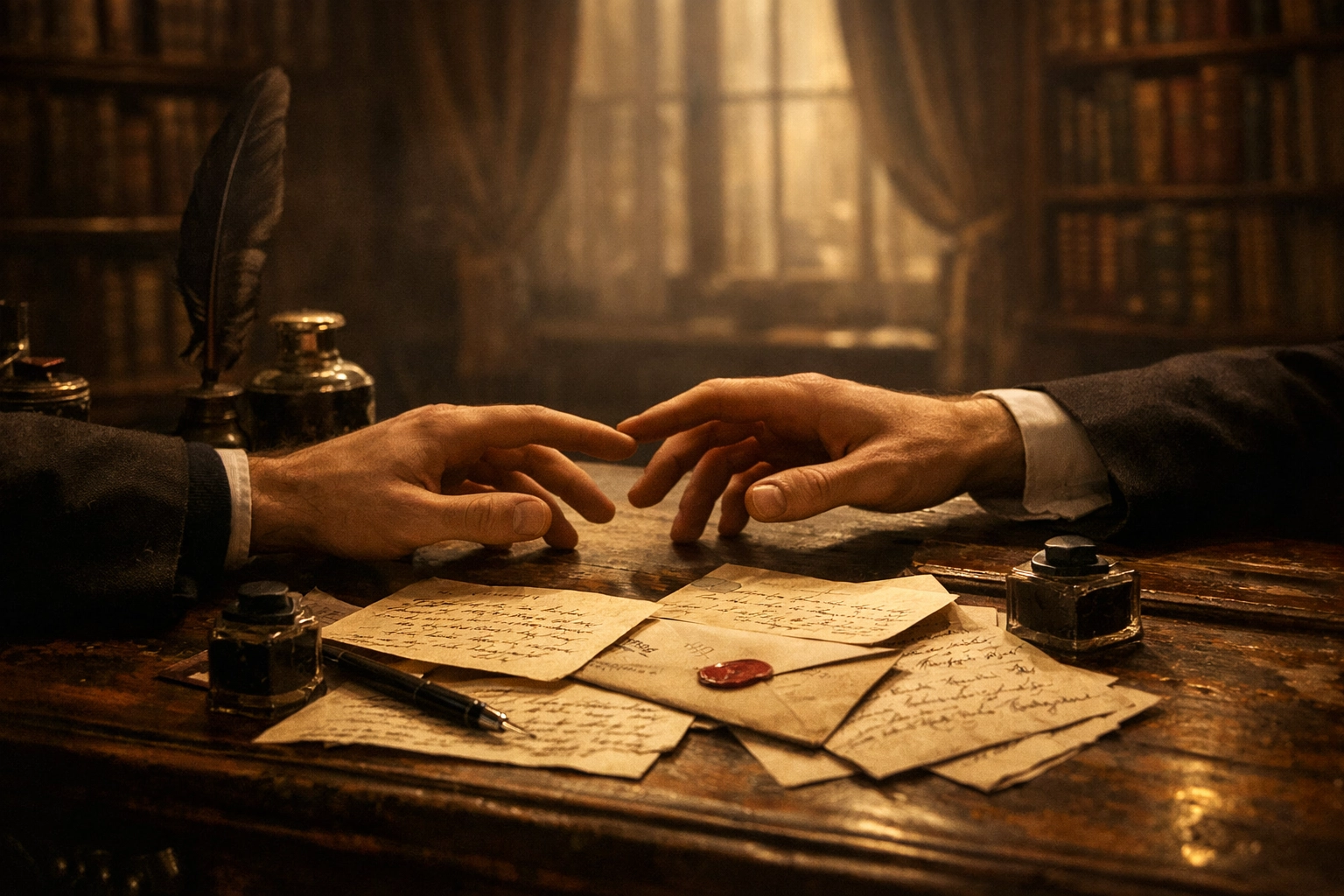 Victorian era secret love letters between gay men on an antique writing desk
