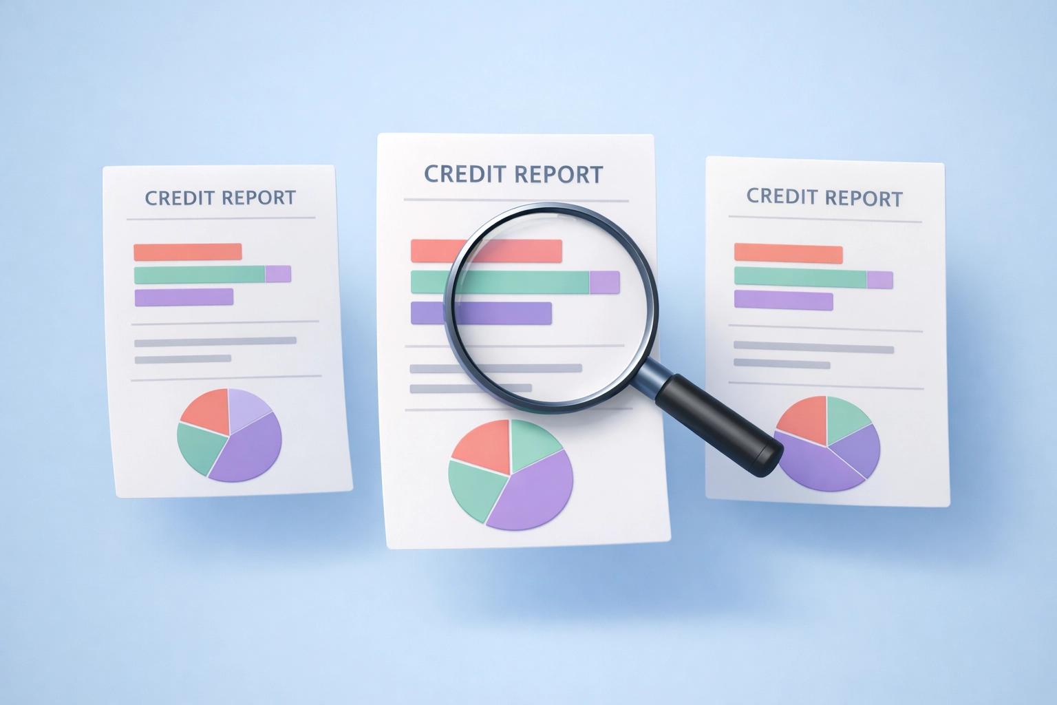 Revisión detallada de reportes de crédito Equifax, Experian y TransUnion