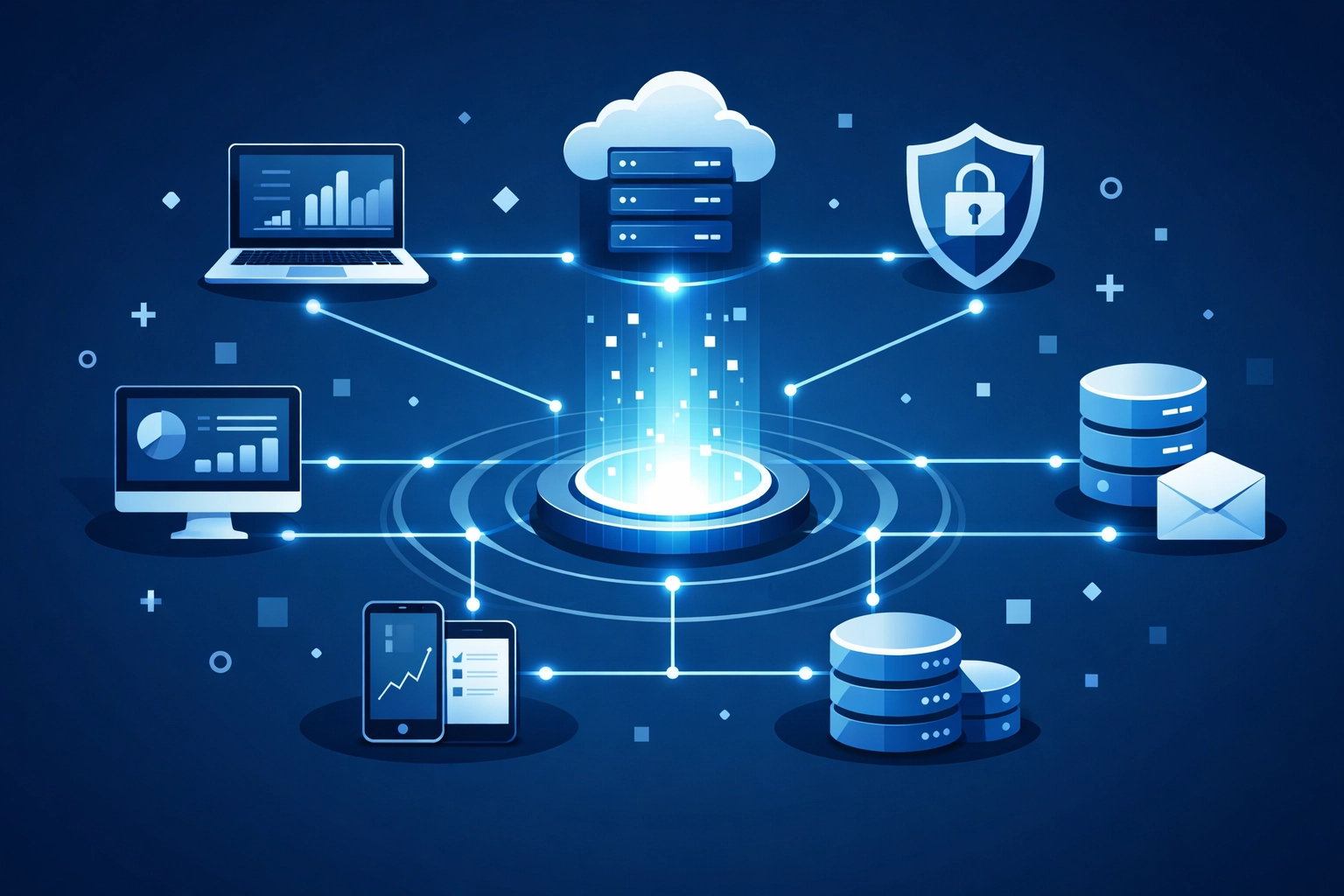 A central digital data hub connecting business assets and cloud services for NIST 2.0 identification.