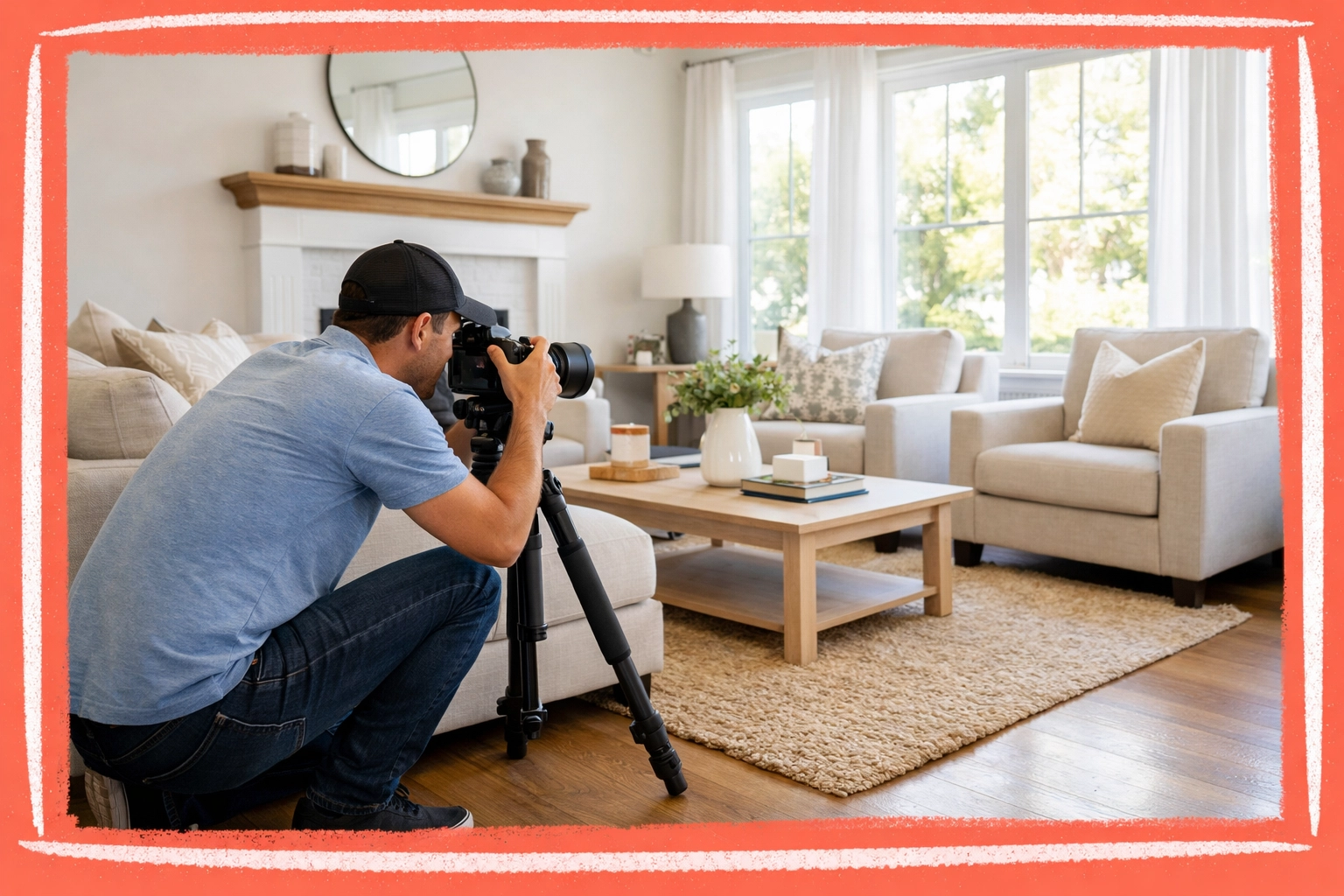 Professional real estate photographer capturing staged Connecticut home interior for listing photos