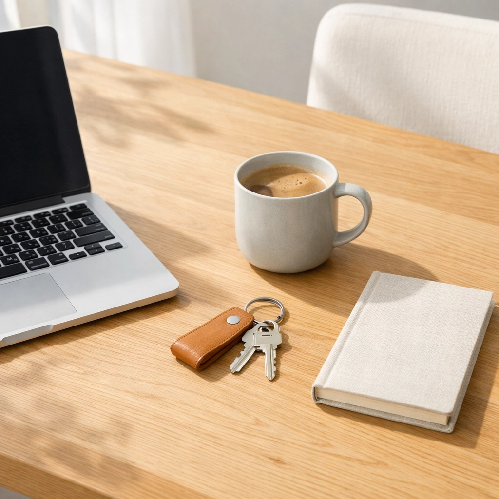 Planning for a second mortgage in Saskatoon with a laptop and house keys on a sunny wooden table.