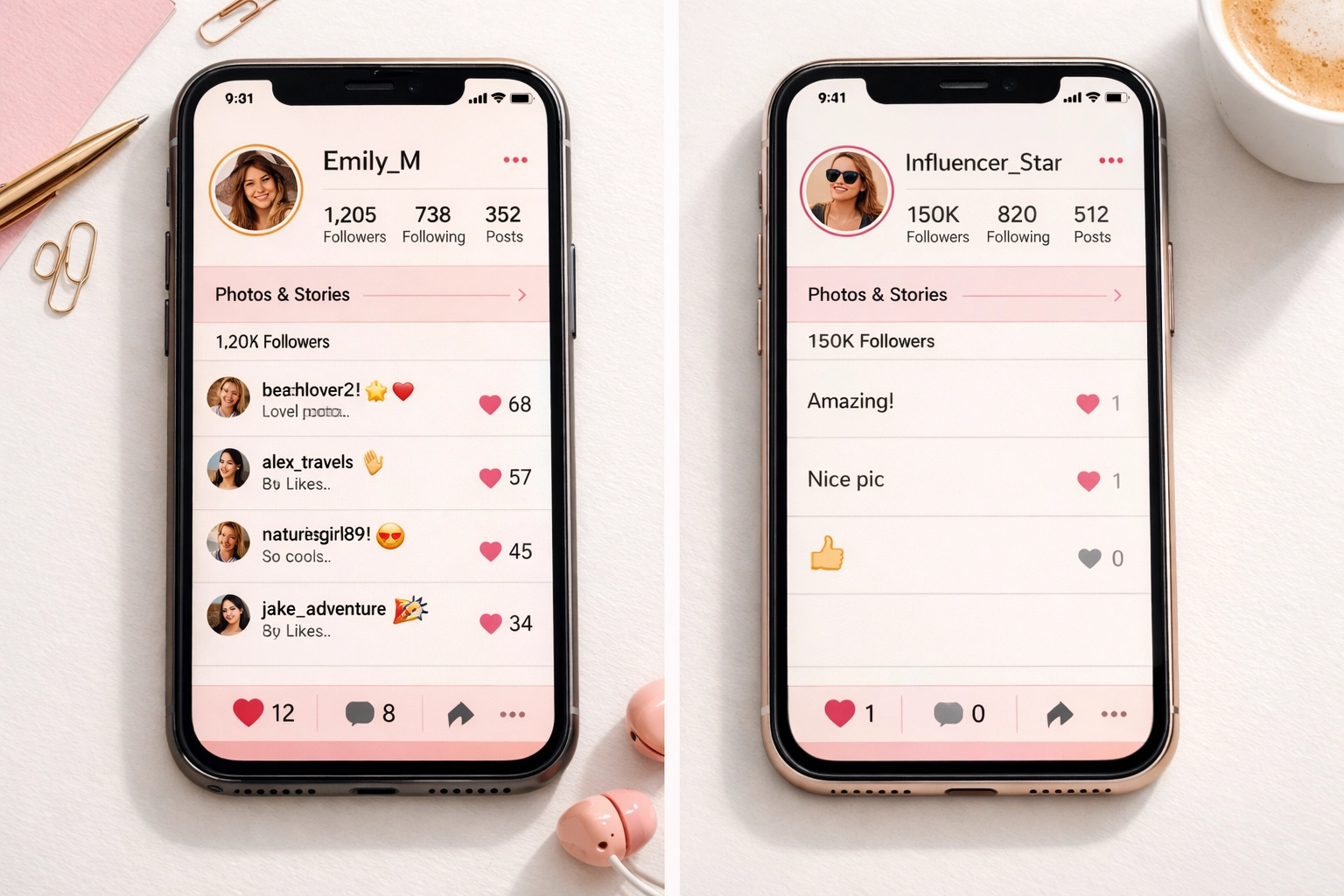 Comparison of two social media profiles showing engagement rate versus follower count metrics