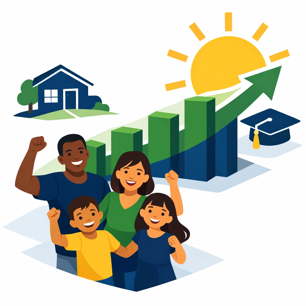 A happy New Haven family visualizing financial growth through the 2026 Connecticut child tax credit.