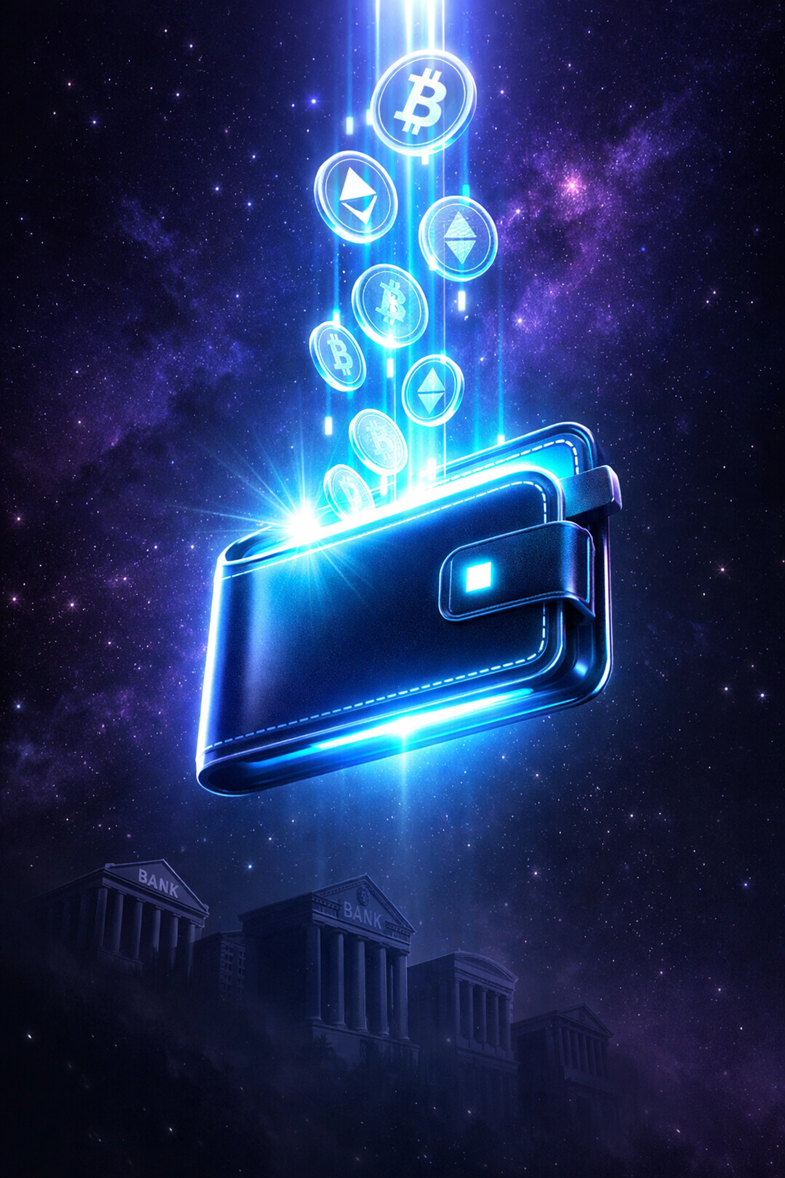 Self-custody digital wallet receiving cryptocurrency directly, bypassing traditional bank intermediaries