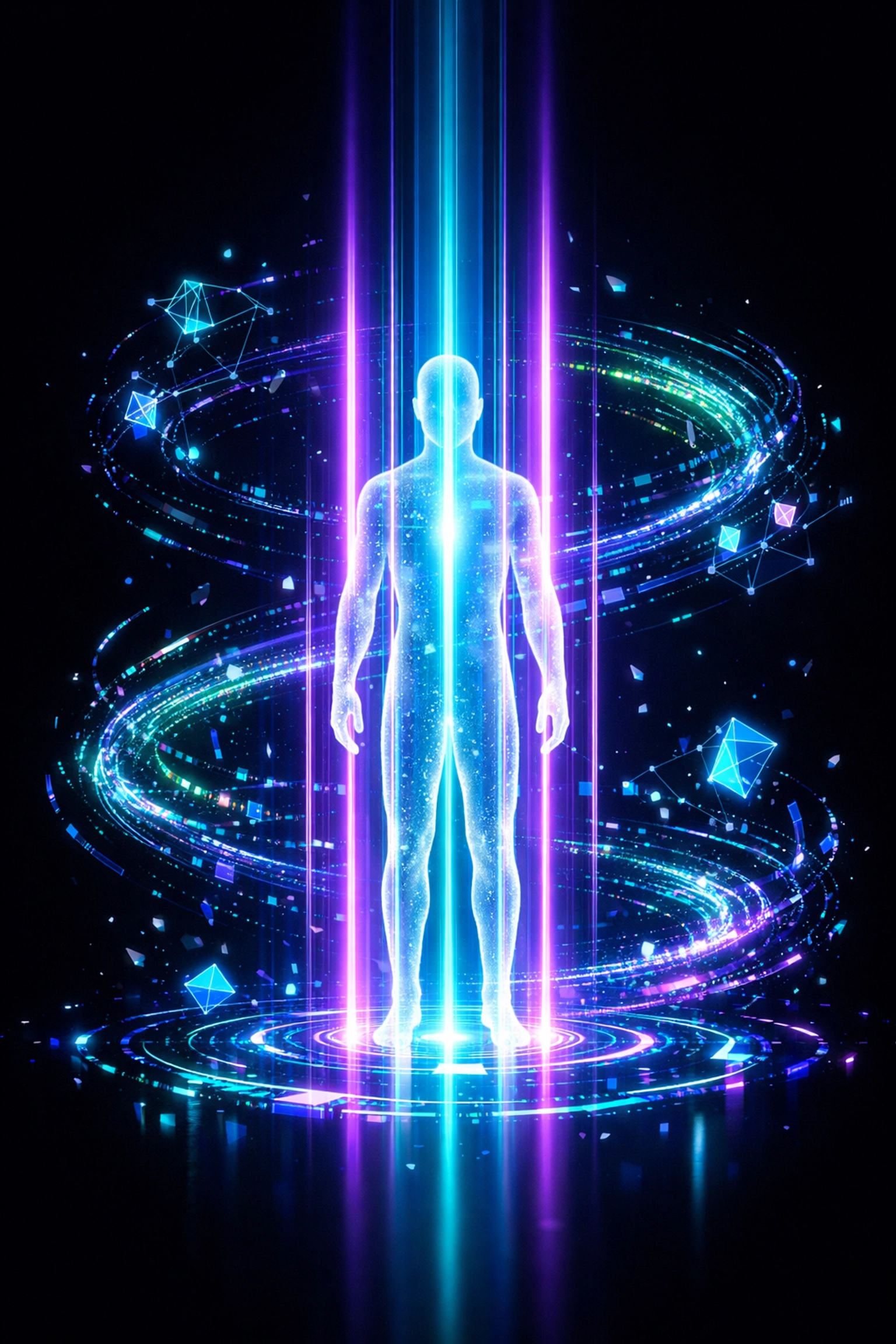 AI assessment scanning a student silhouette to determine their industry readiness score.