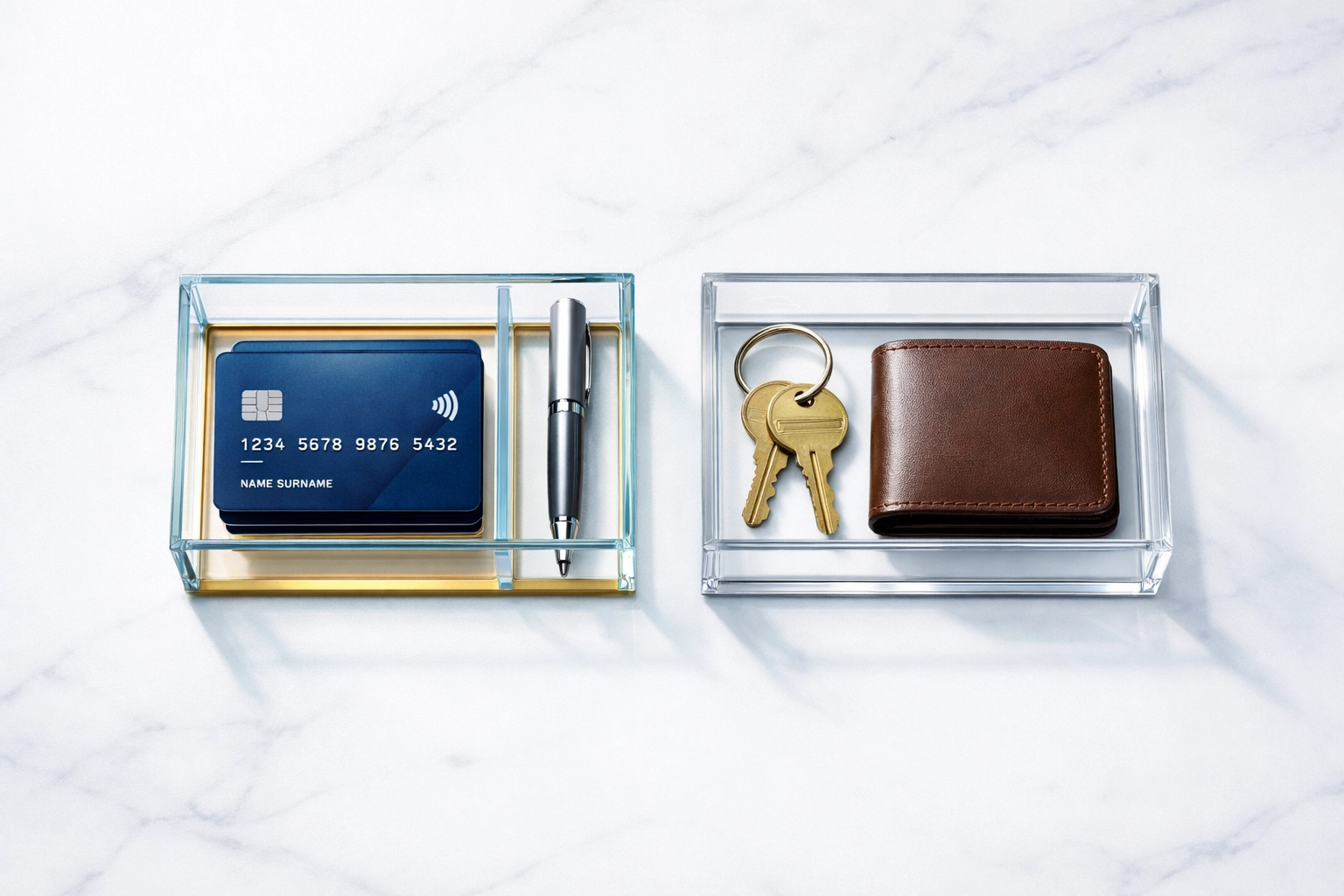 Organized workspace showing separation of business and personal finances for small business bookkeeping.