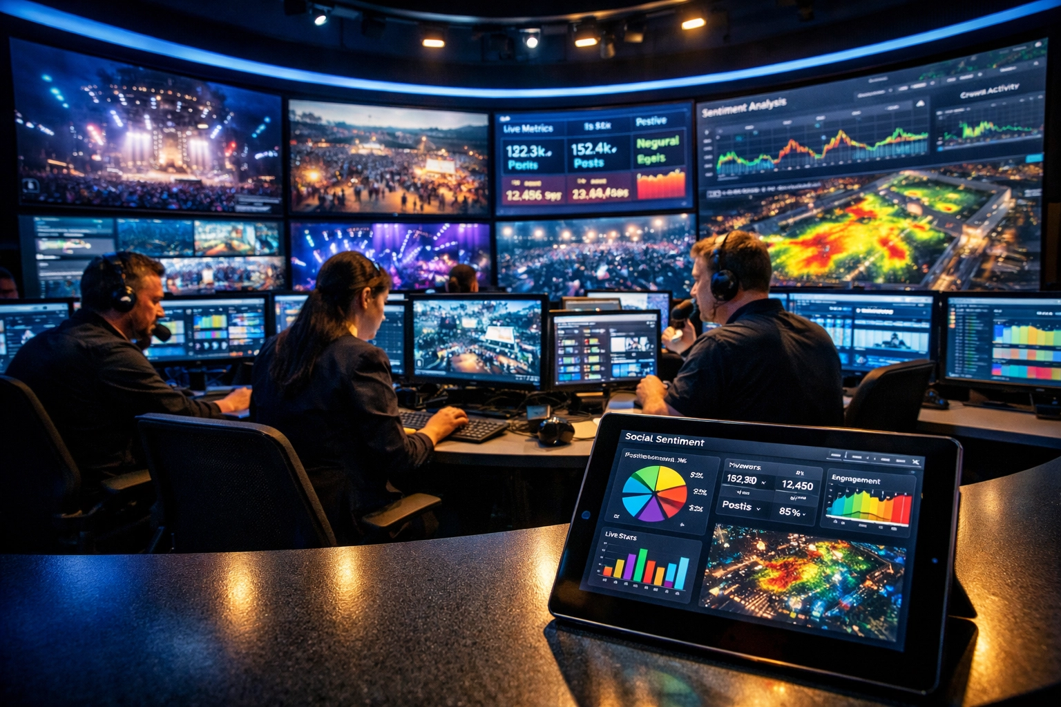 Event command center monitoring live brand activation across multiple venues with real-time data