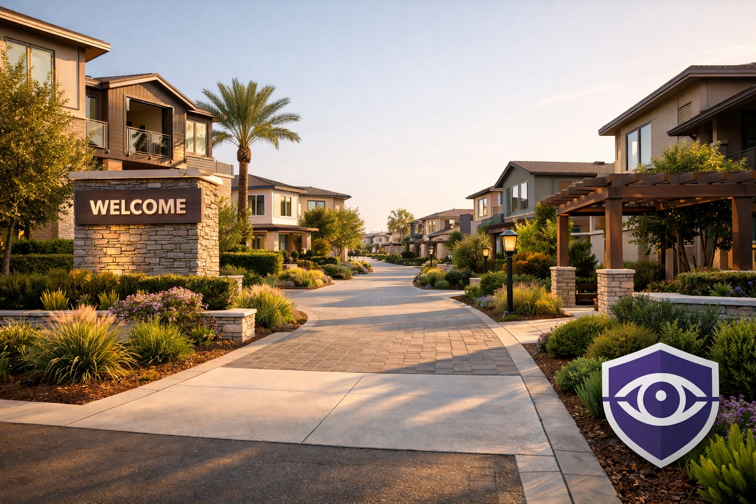 Proactive residential block management at a modern Essex development entrance ensuring safety and security.