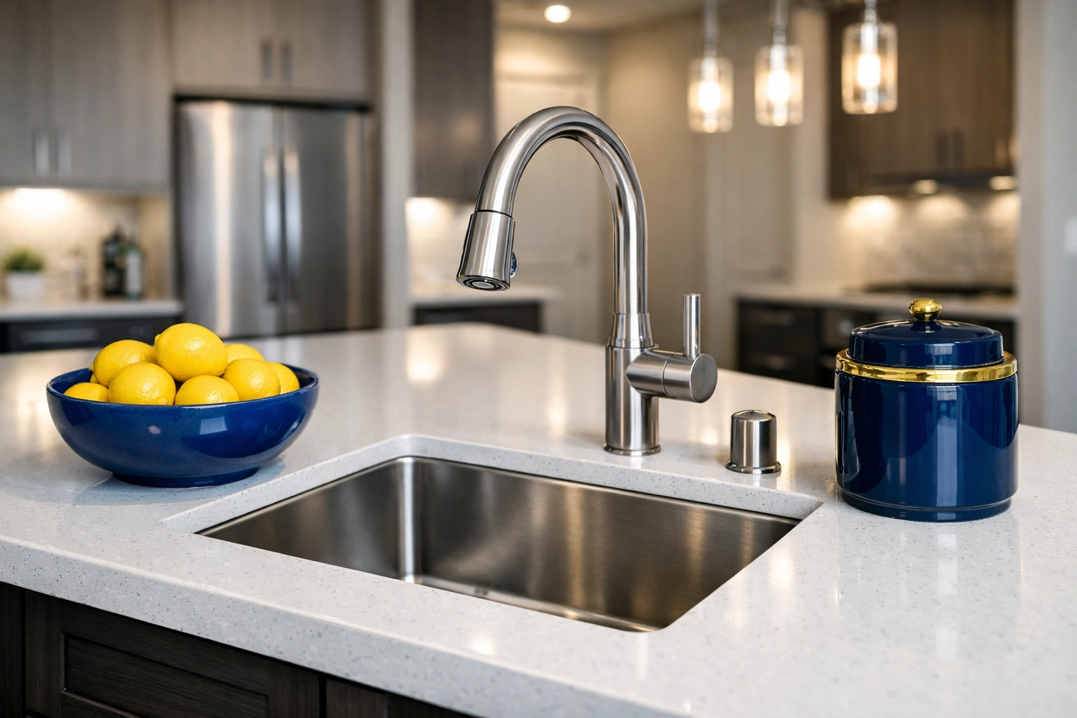 Deeply cleaned contemporary kitchen in a Fitchburg apartment with spotless white countertops.