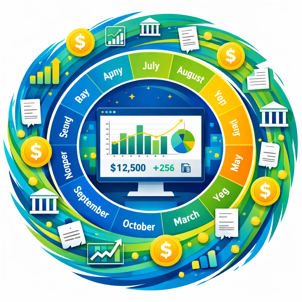 Year-round tax planning calendar showing continuous financial tracking and optimization